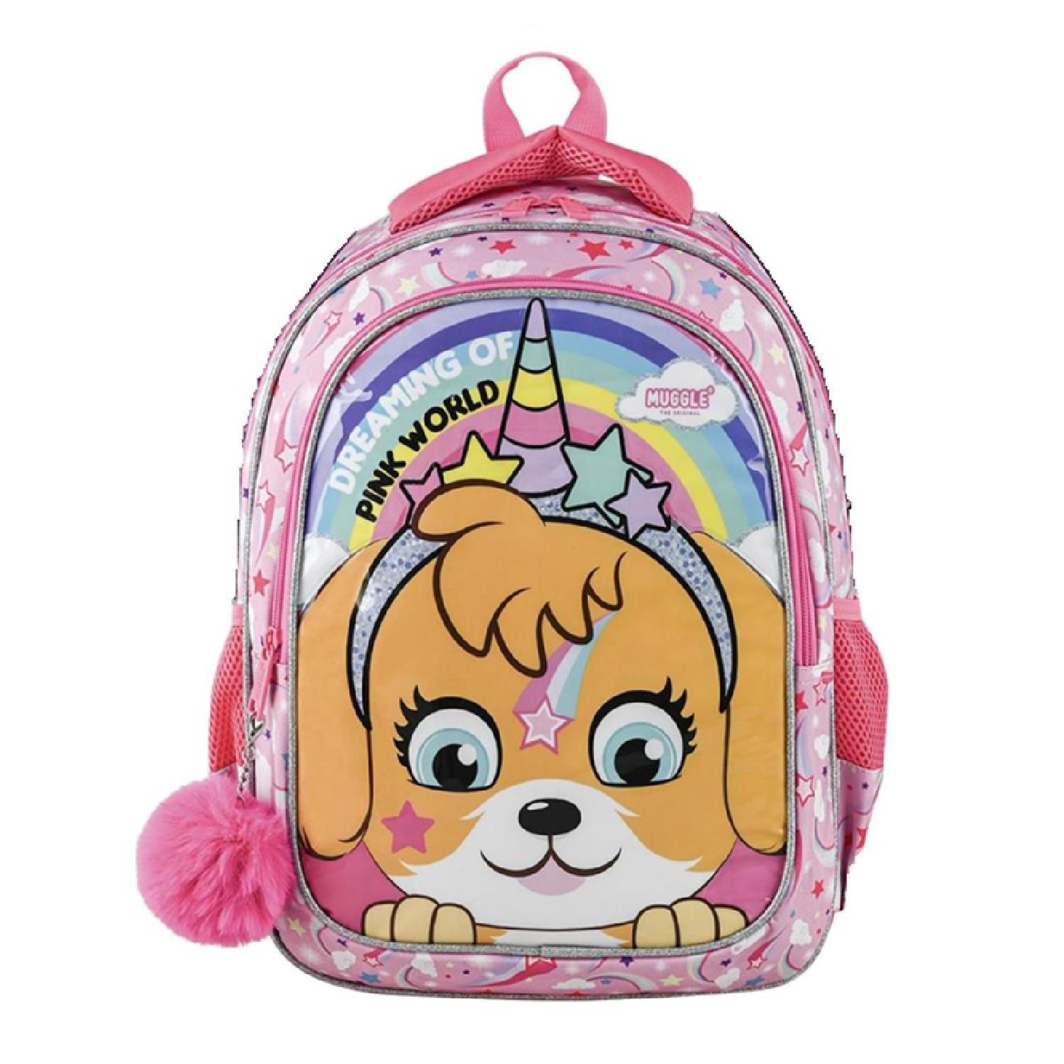 MuggleMuggle 2 Bölmeli Pink World Okul  Çantası + Termoslu Beslenme Çantası