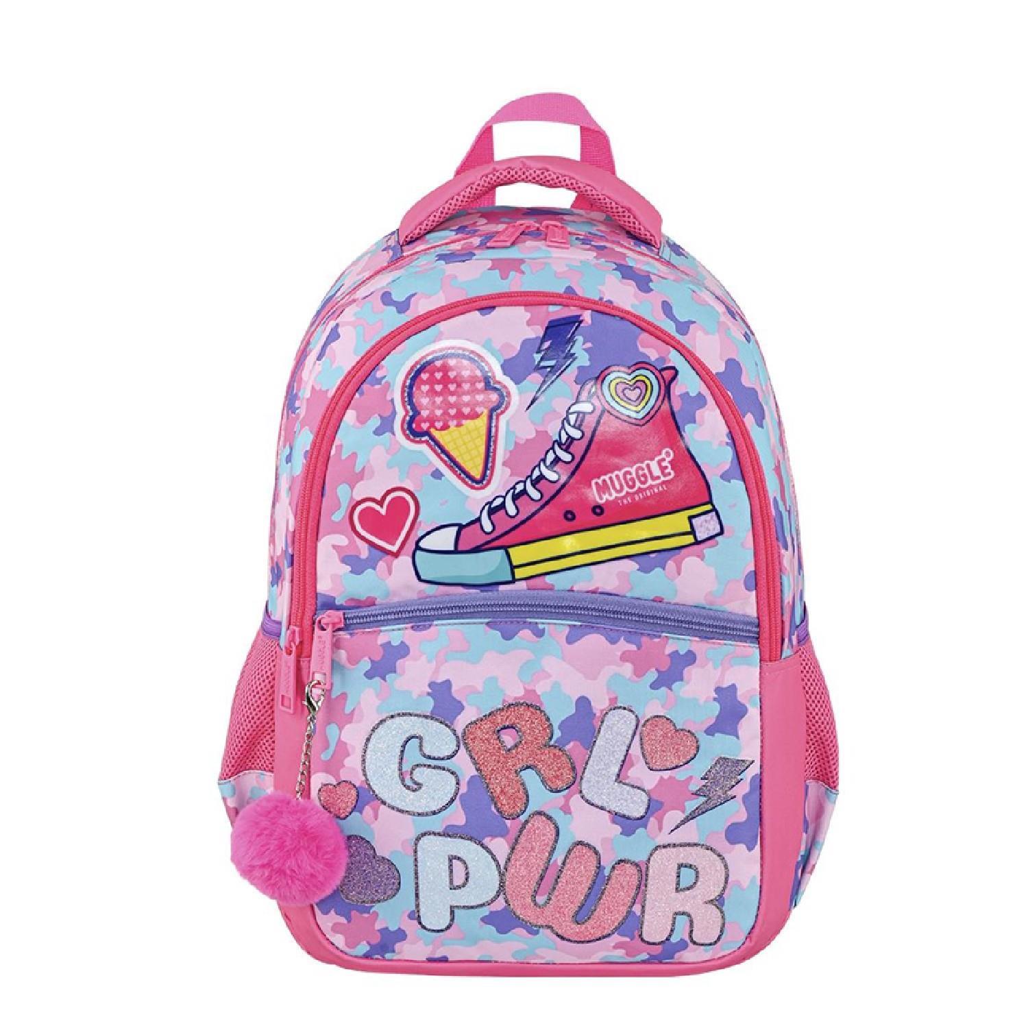 MuggleMuggle 3 Bölmeli Girl Power Okul Sırt Çantası Pembe (MU-9015)