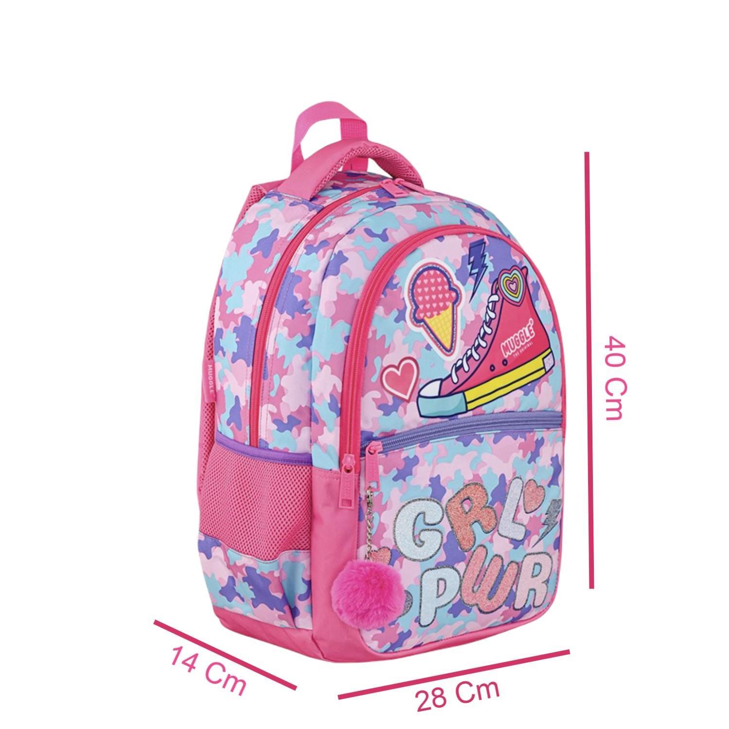 MuggleMuggle 3 Bölmeli Girl Power Okul Sırt Çantası Pembe (MU-9015)