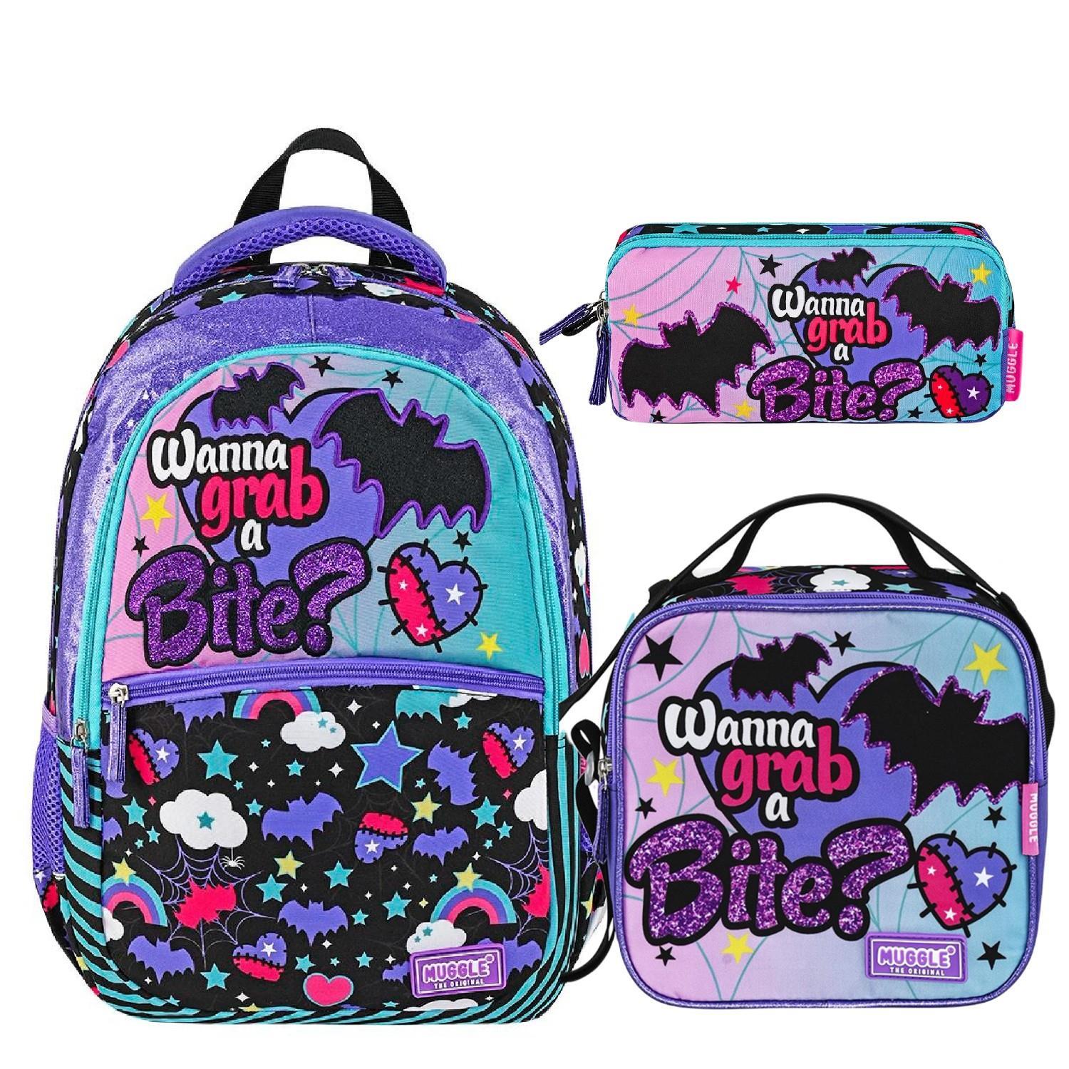 MuggleMuggle 3 Bölmeli Gotik Girl Okul Sırt Çantası+Beslenme Çantası+Kalemlik