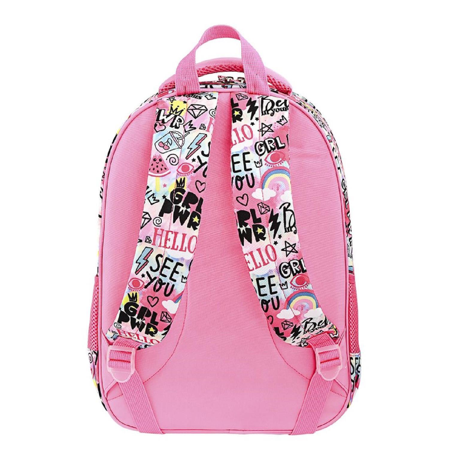 MuggleMuggle 3 Bölmeli Happy Time Okul Sırt Çantası Pembe (MU-9071)