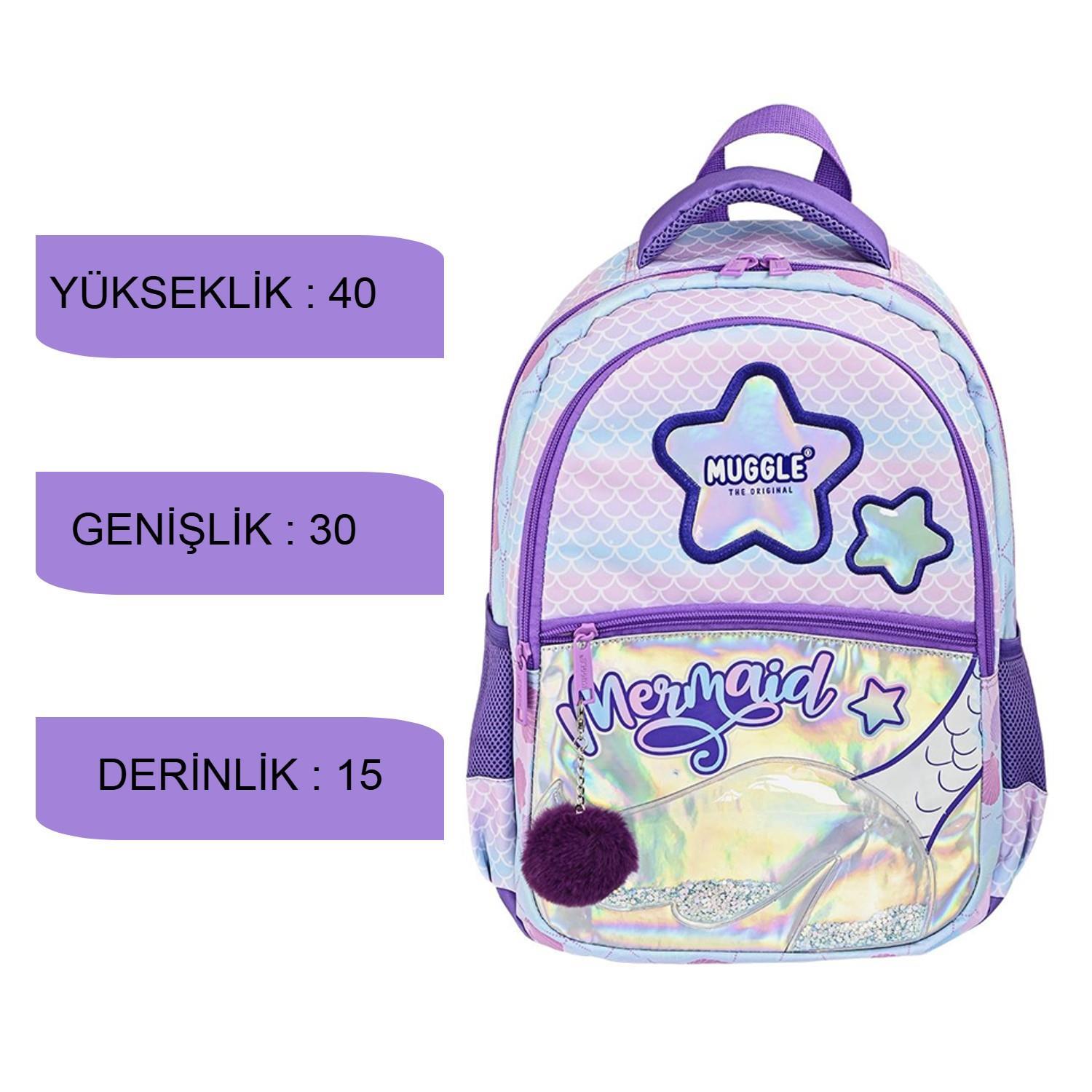 MuggleMuggle 3 Bölmeli Mermaid Okul Sırt Çantası + Kalemlik