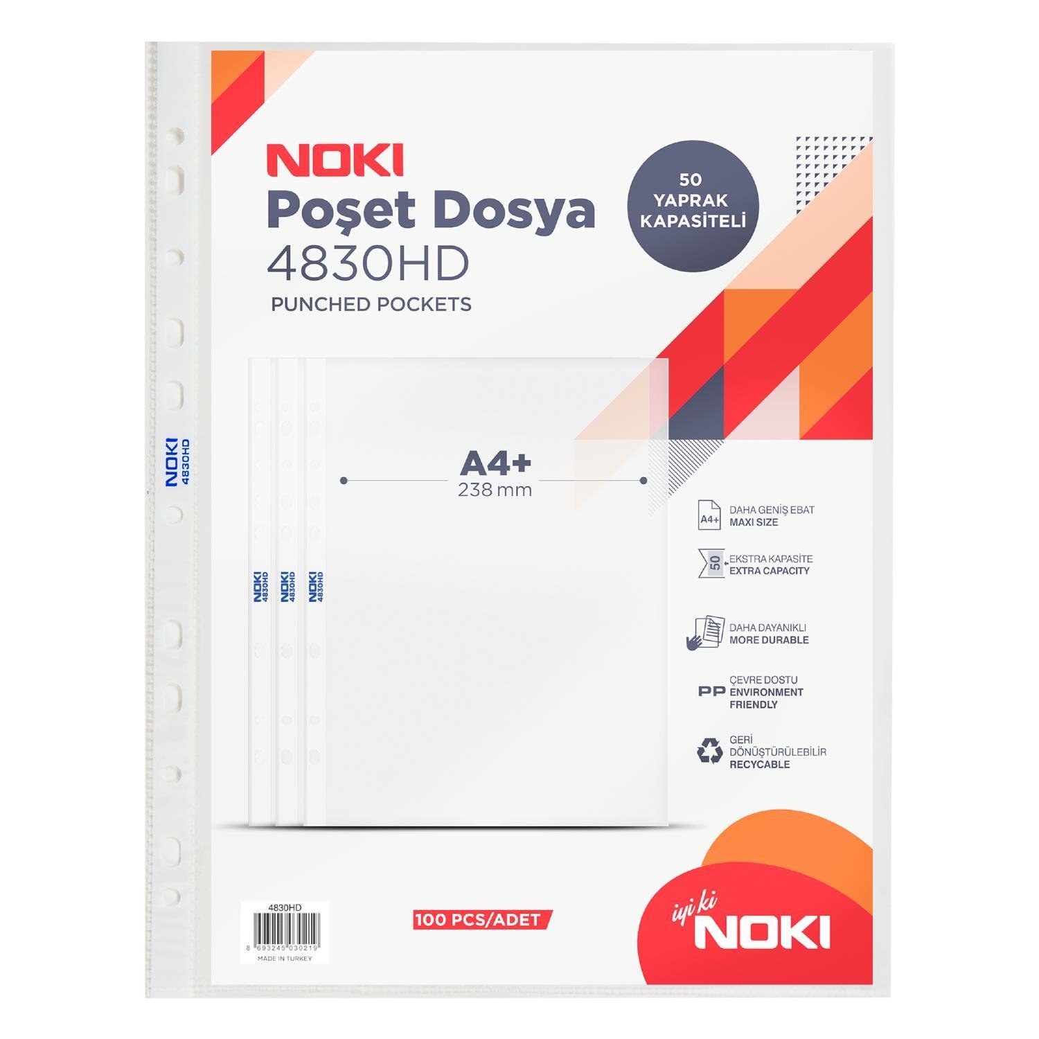 NokiNoki 4830HD A4 Buzlu Şeffaf Poşet Dosya 100 lü Paket