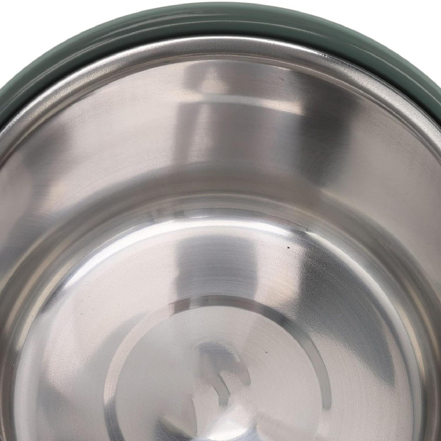 NokiNoki Çift Katlı Taşıma Kulplu Paslanmaz Çelik Yuvarlak Beslenme Kabı 1600 ml (T0135) Haki