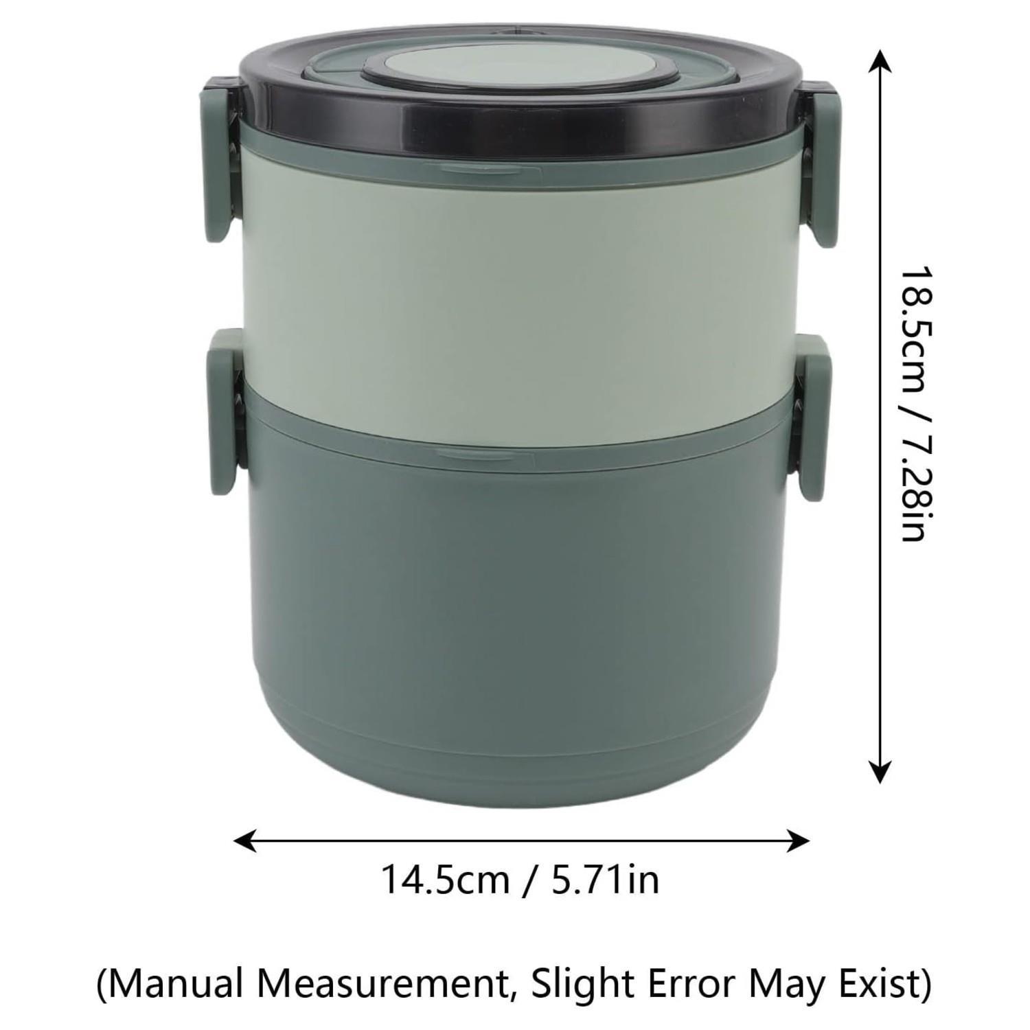 NokiNoki Çift Katlı Taşıma Kulplu Paslanmaz Çelik Yuvarlak Beslenme Kabı 1600 ml (T0135) Haki