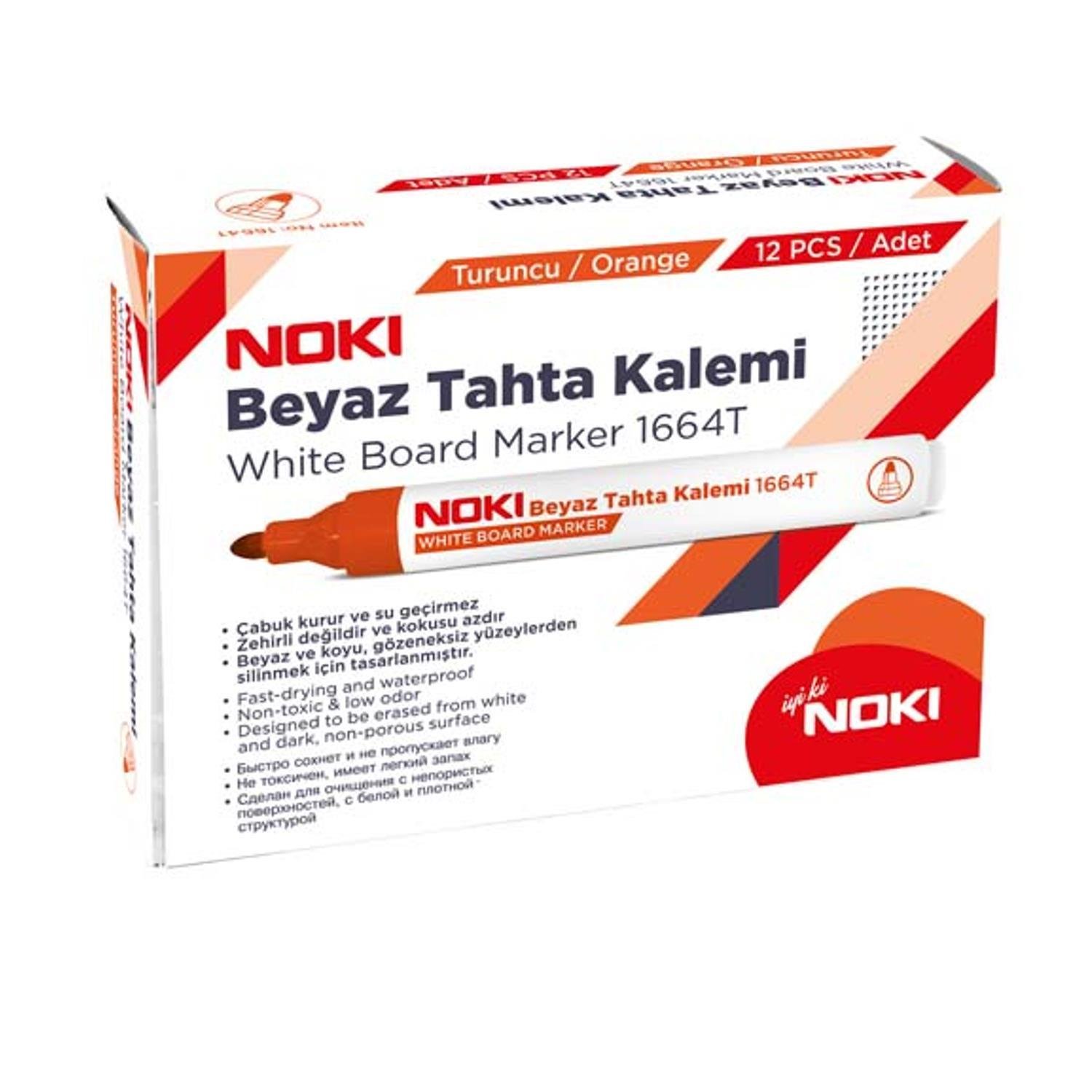NokiNoki Doldurulabilir Beyaz Tahta Kalemi Turuncu 12 Adet