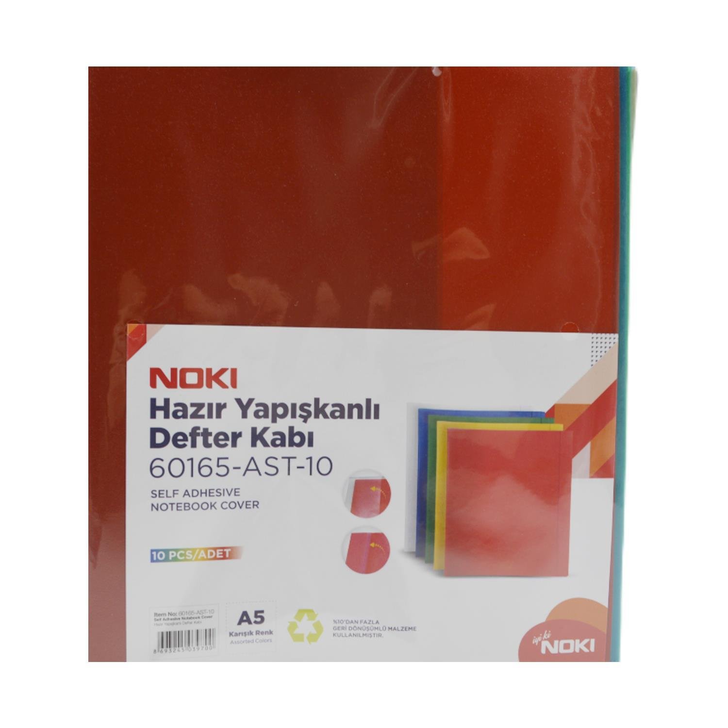NokiNoki Hazır Yapışkanlı A5 Defter Kabı Renkli 10'lu 60165-AST-10