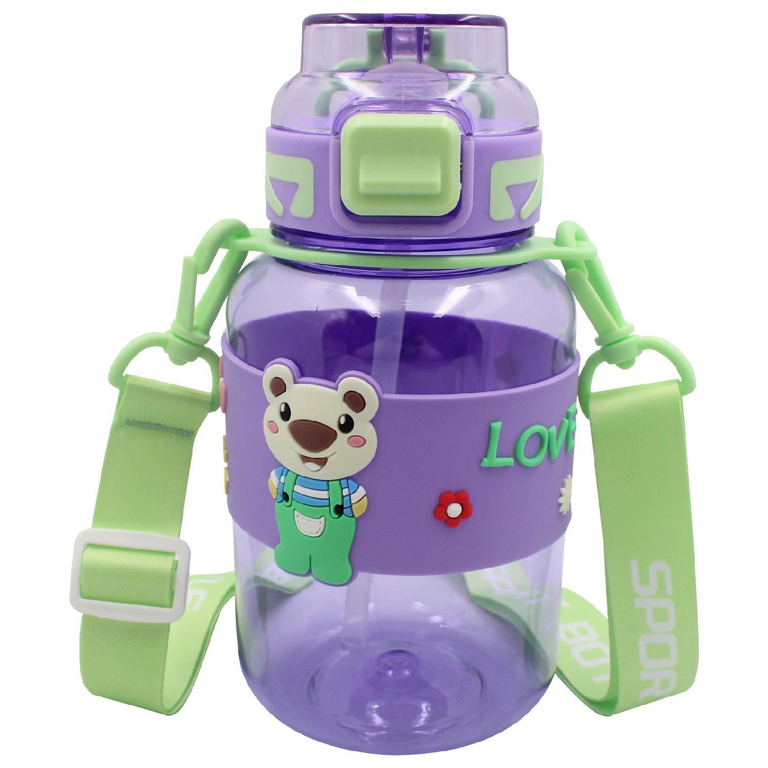 NokiNoki Kids Kilitli Kapak Pipetli Askılı Ayıcıklı Matara 800 ml