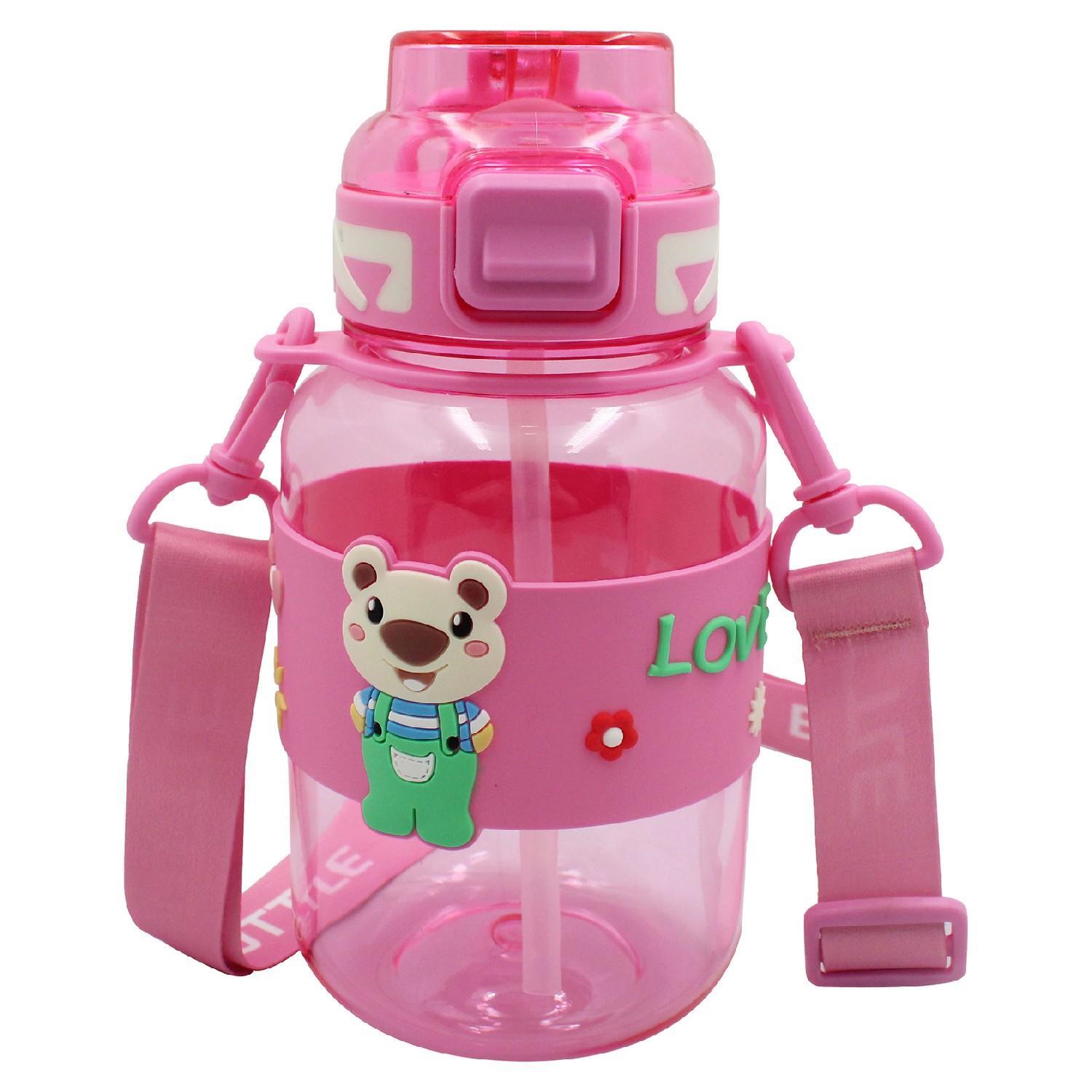 NokiNoki Kids Kilitli Kapak Pipetli Askılı Ayıcıklı Matara 800 ml