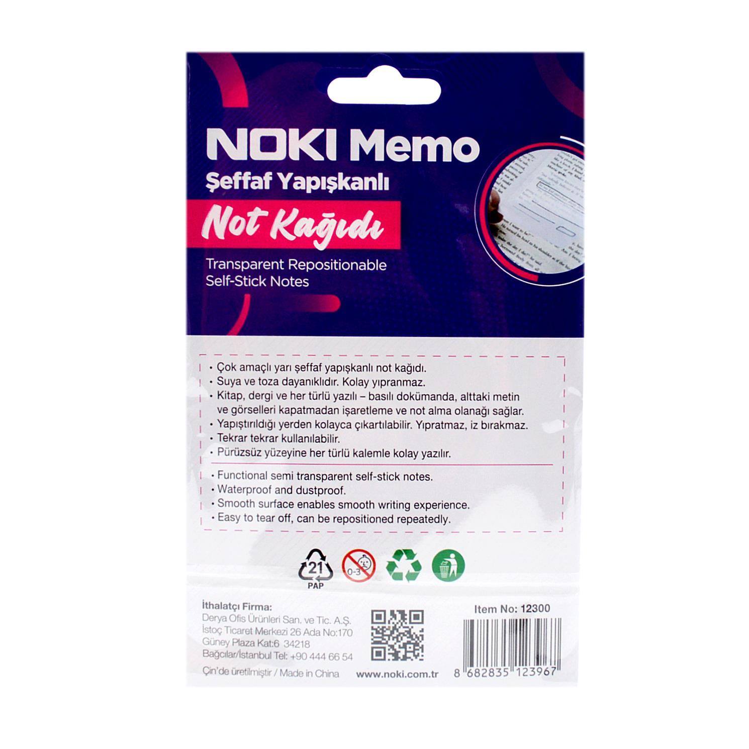 NokiNoki Memo 75x75 Şeffaf Yapışkanlı Not Kağıdı 50 Yaprak (12300)