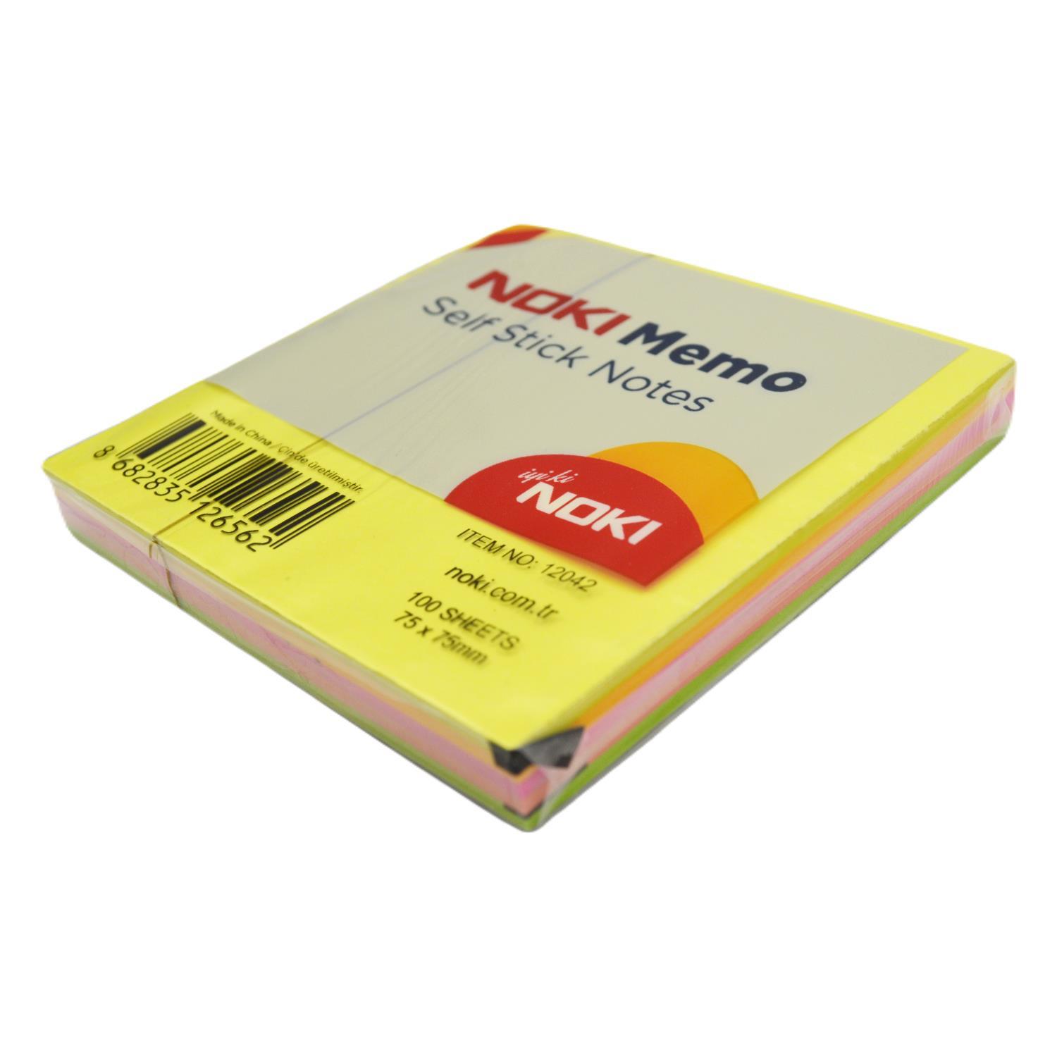 NokiNoki Memo Stick Notes 75x75 mm Küp Neon Yapışkanlı Not Kağıdı 100 Yaprak 12042