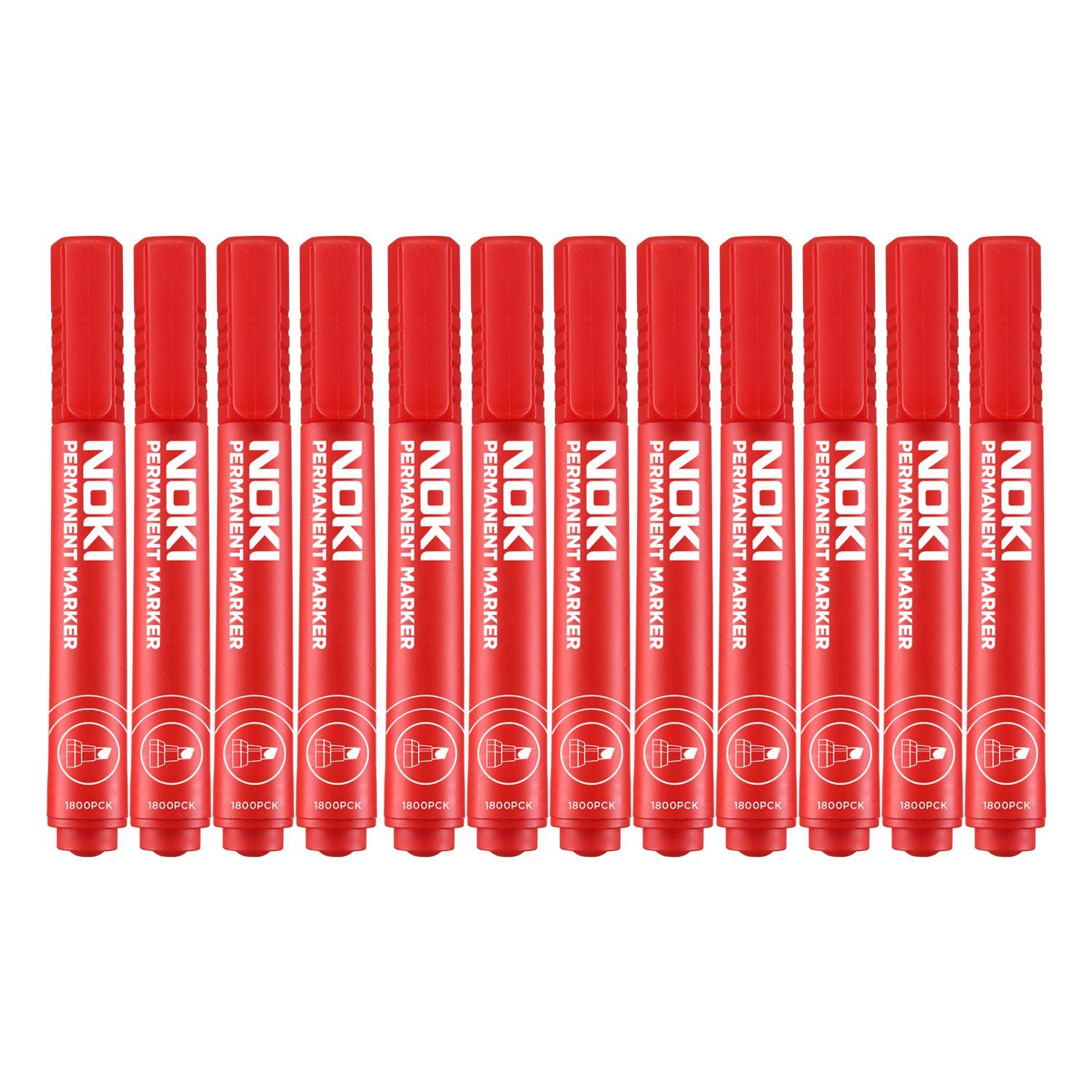 NokiNoki Permanent Markör Kesik Uçlu Koli Kalemi 12 Adet Kırmızı