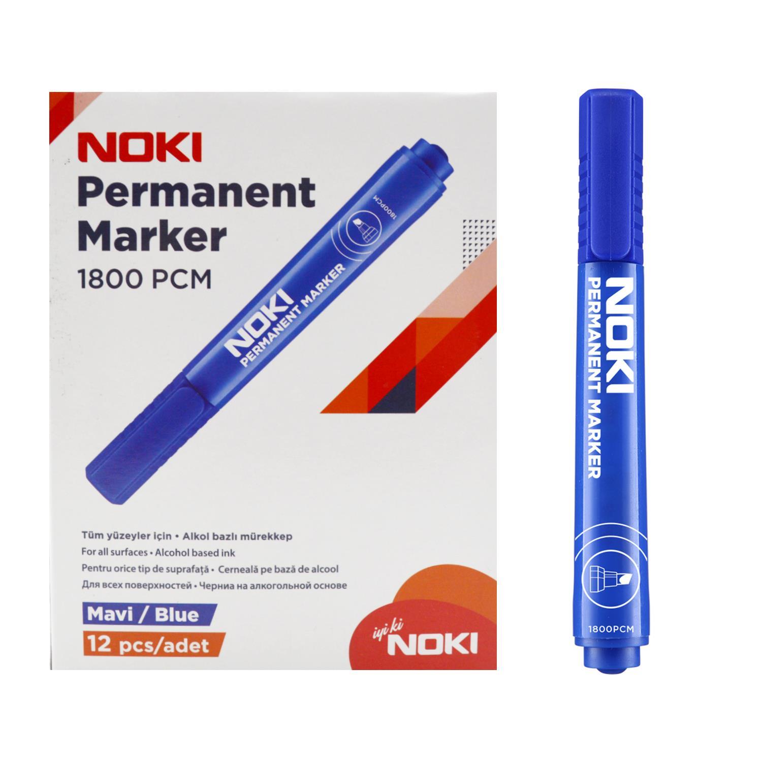 NokiNoki Permanent Markör Kesik Uçlu Koli Kalemi 12 Adet Mavi