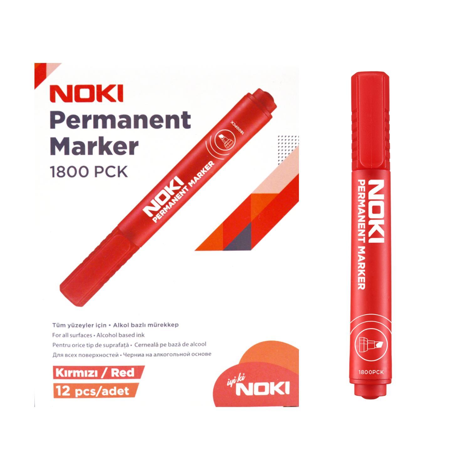 NokiNoki Permanent Markör Kesik Uçlu Koli Kalemi 12 Adet Kırmızı