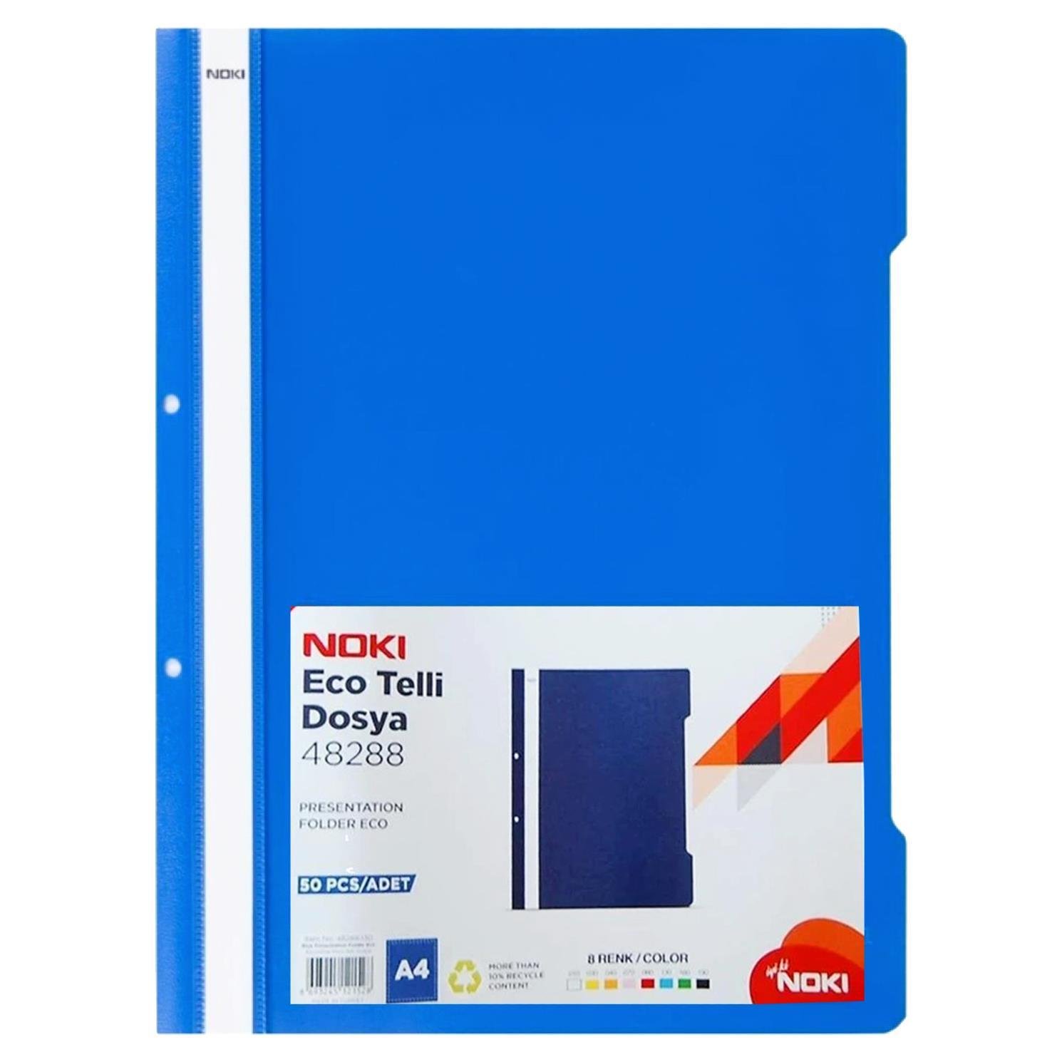 NokiNoki Telli Dosya Eco A4 4828 Mavi 50 Li + Noki Poşet Dosya Eco A4 100 Lü Paket