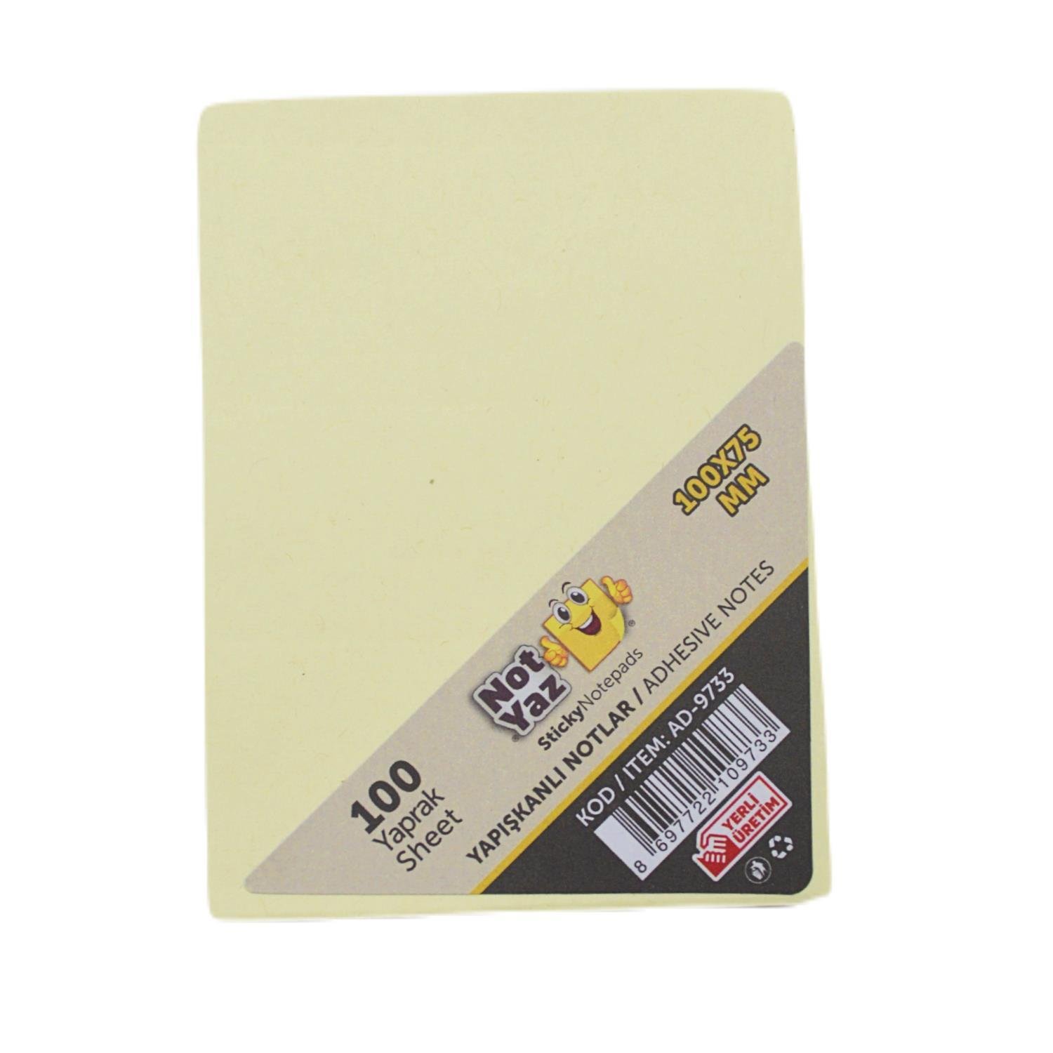 NOTYAZNot Yaz 100x75 100 Yaprak Yapışkanlı Not Kağıdı Sarı (AD-9733)