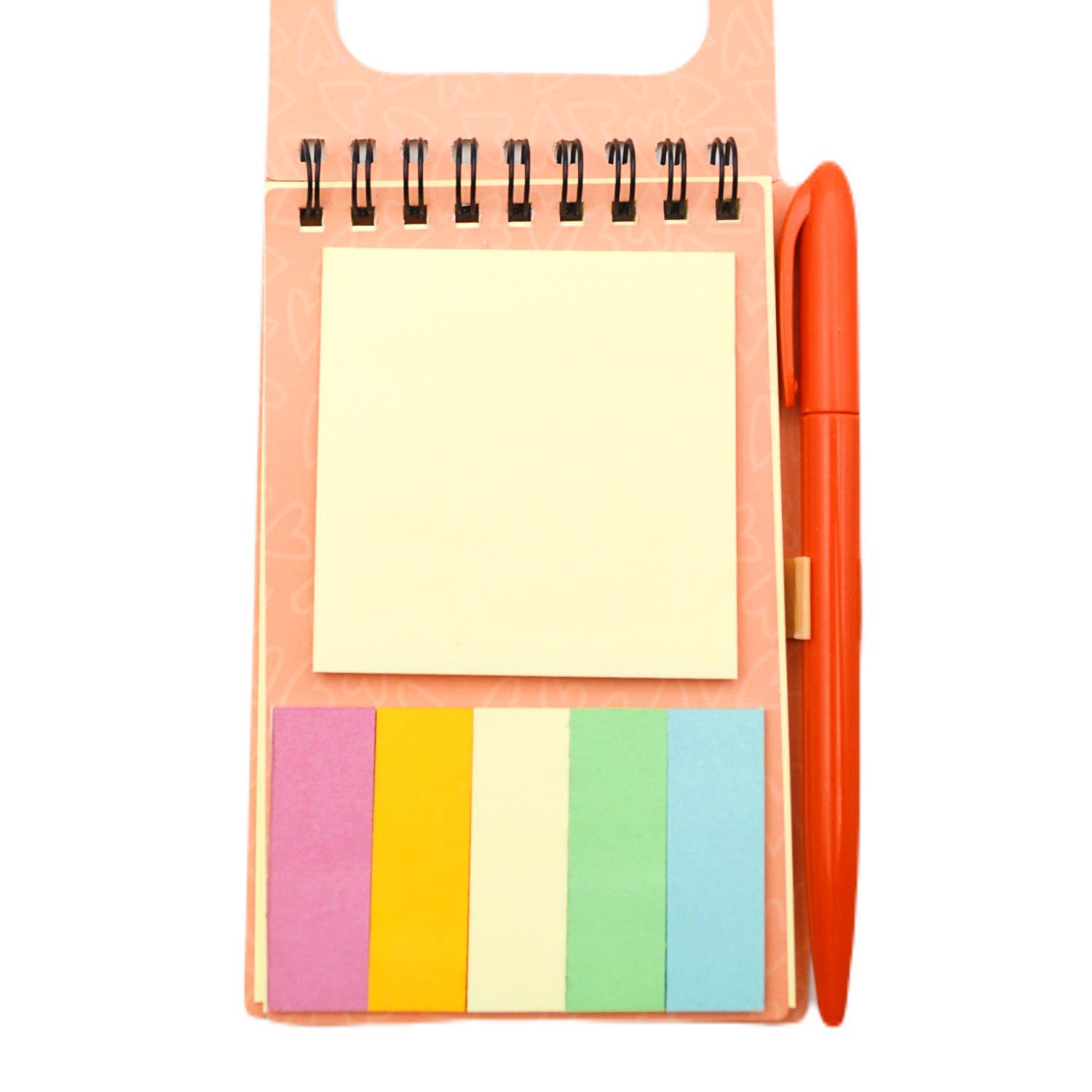 NOTYAZNot Yaz 8x13 Sevimli Cep Set Kalem+5 Renk Kağıt Ayraç Bloknot Pastel Turuncu (SCS-0233)