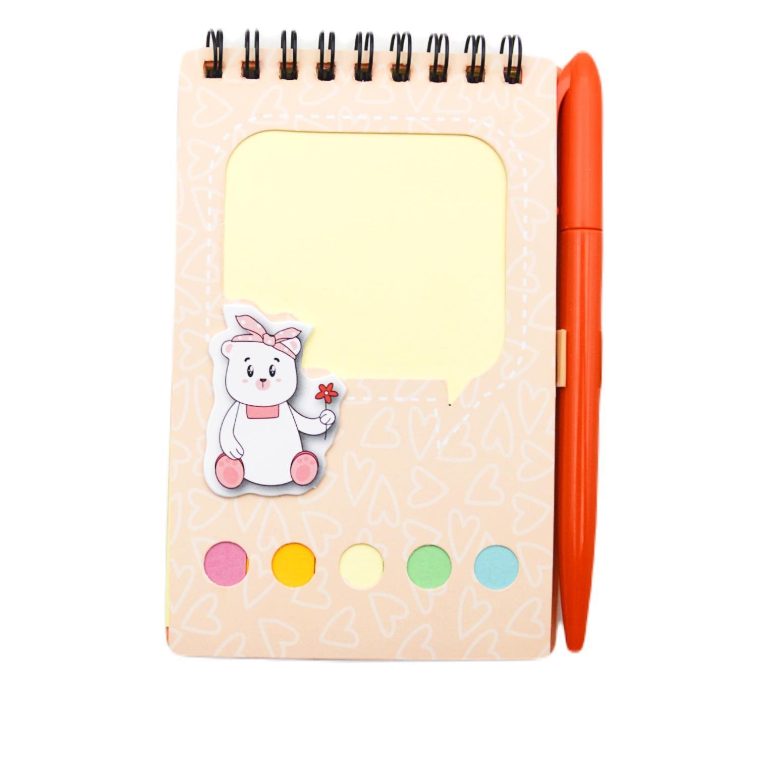 NOTYAZNot Yaz 8x13 Sevimli Cep Set Kalem+5 Renk Kağıt Ayraç Bloknot Pastel Turuncu (SCS-0233)