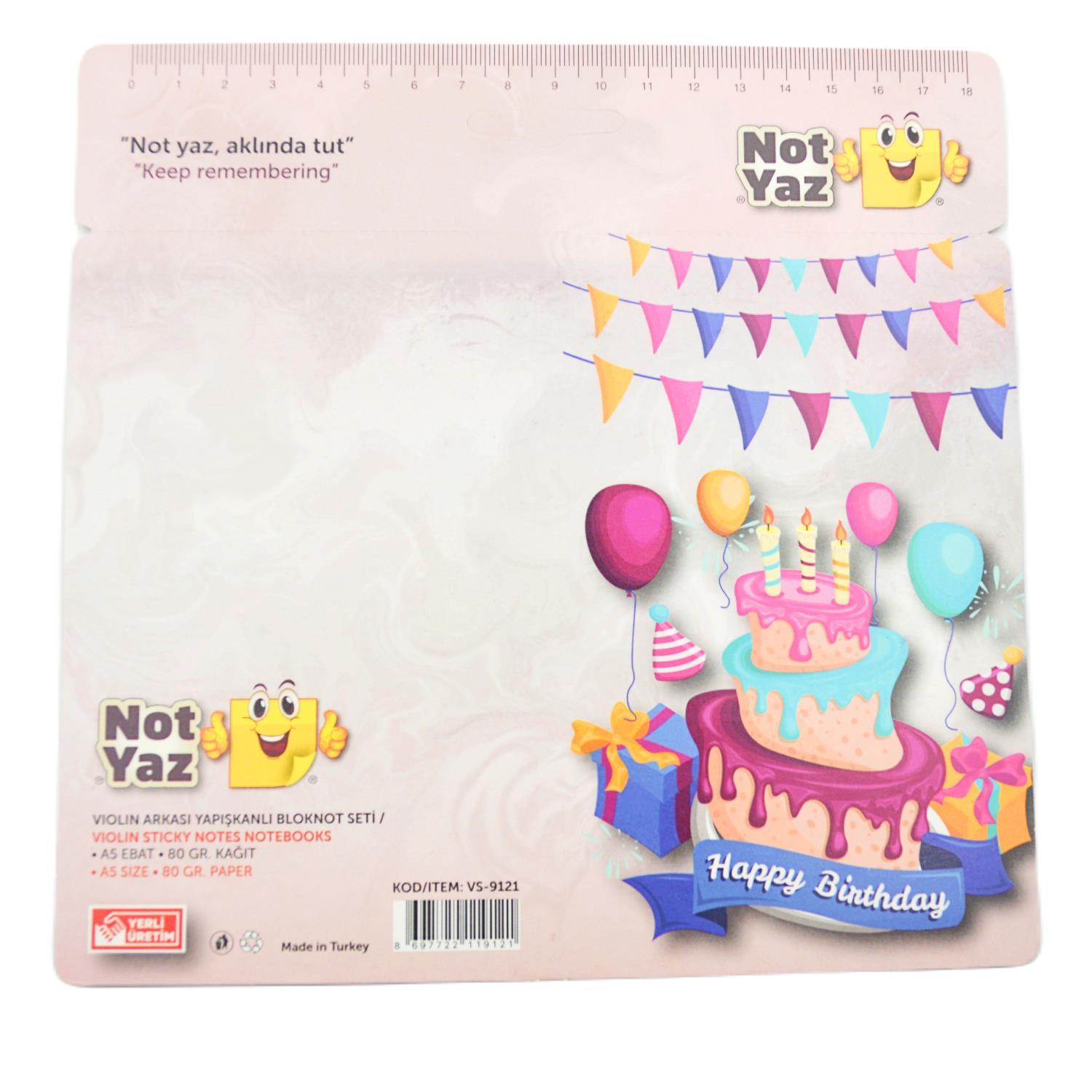 NOTYAZNot Yaz A5 Violin Bloknot Seti 9 Parça Doğum Günü Desenli (VS-9121)
