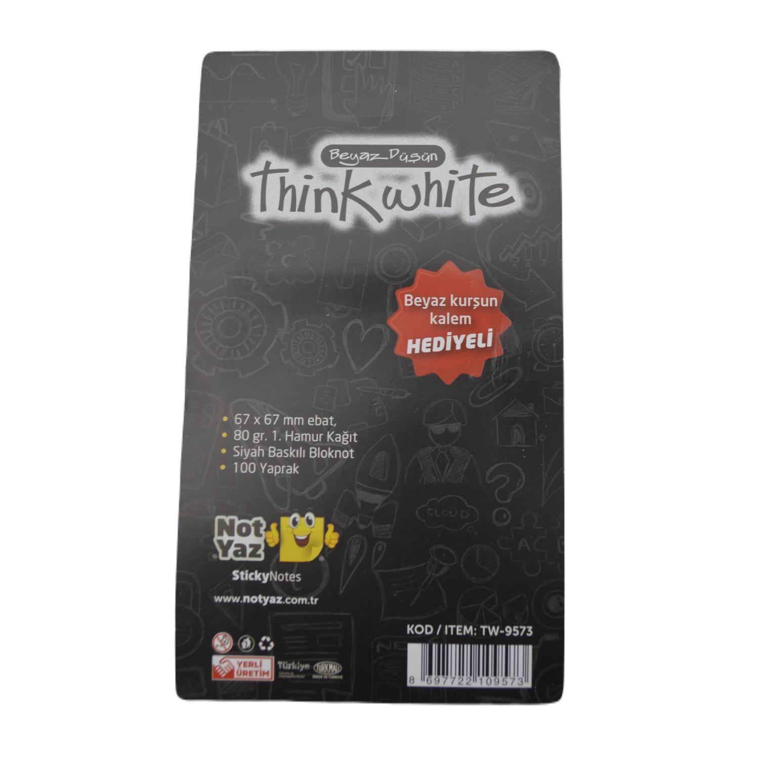 NOTYAZNot Yaz Think White Beyaz Kurşun Kalemli Yapışkanlı Not Kağıdı Siyah (TW-9573)