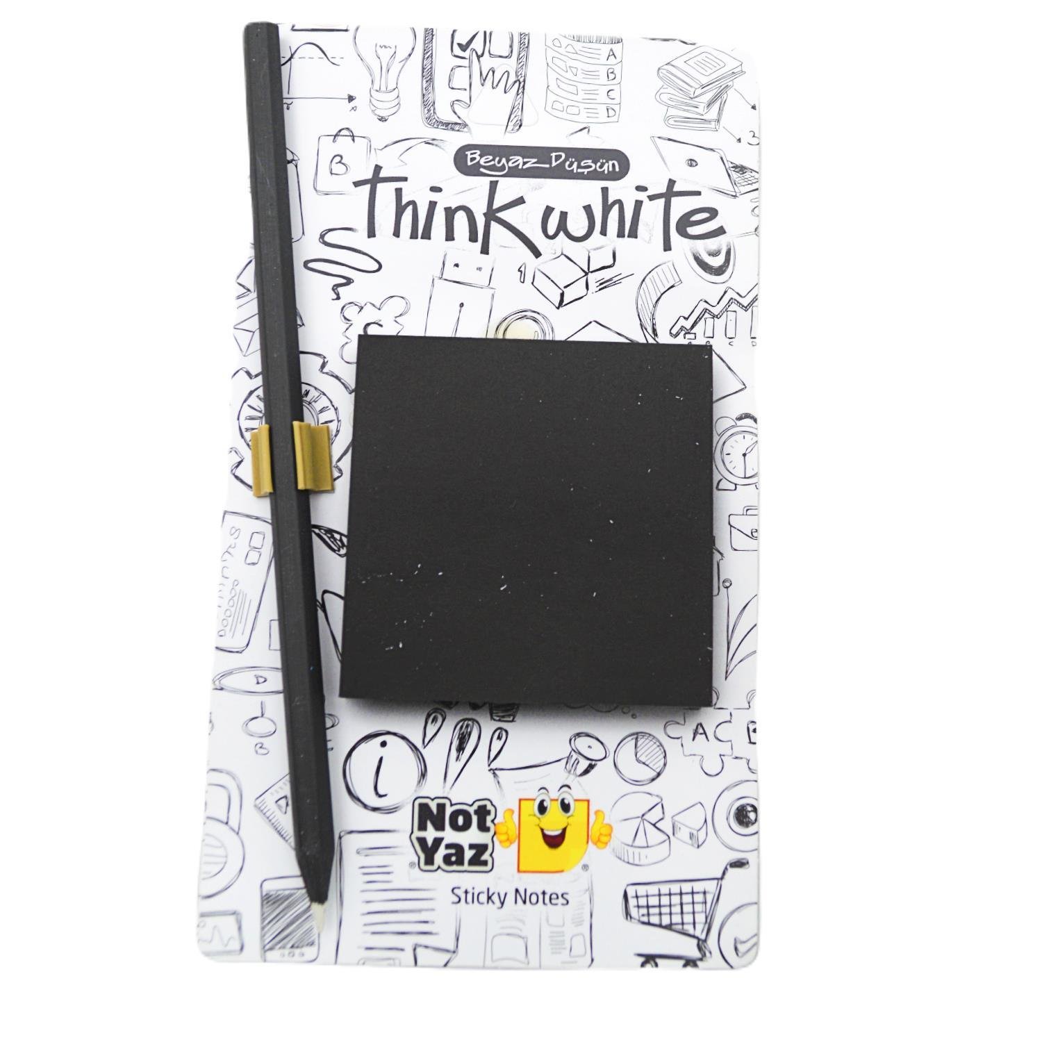 NOTYAZNot Yaz Think White Beyaz Kurşun Kalemli Yapışkanlı Not Kağıdı Siyah (TW-9573)