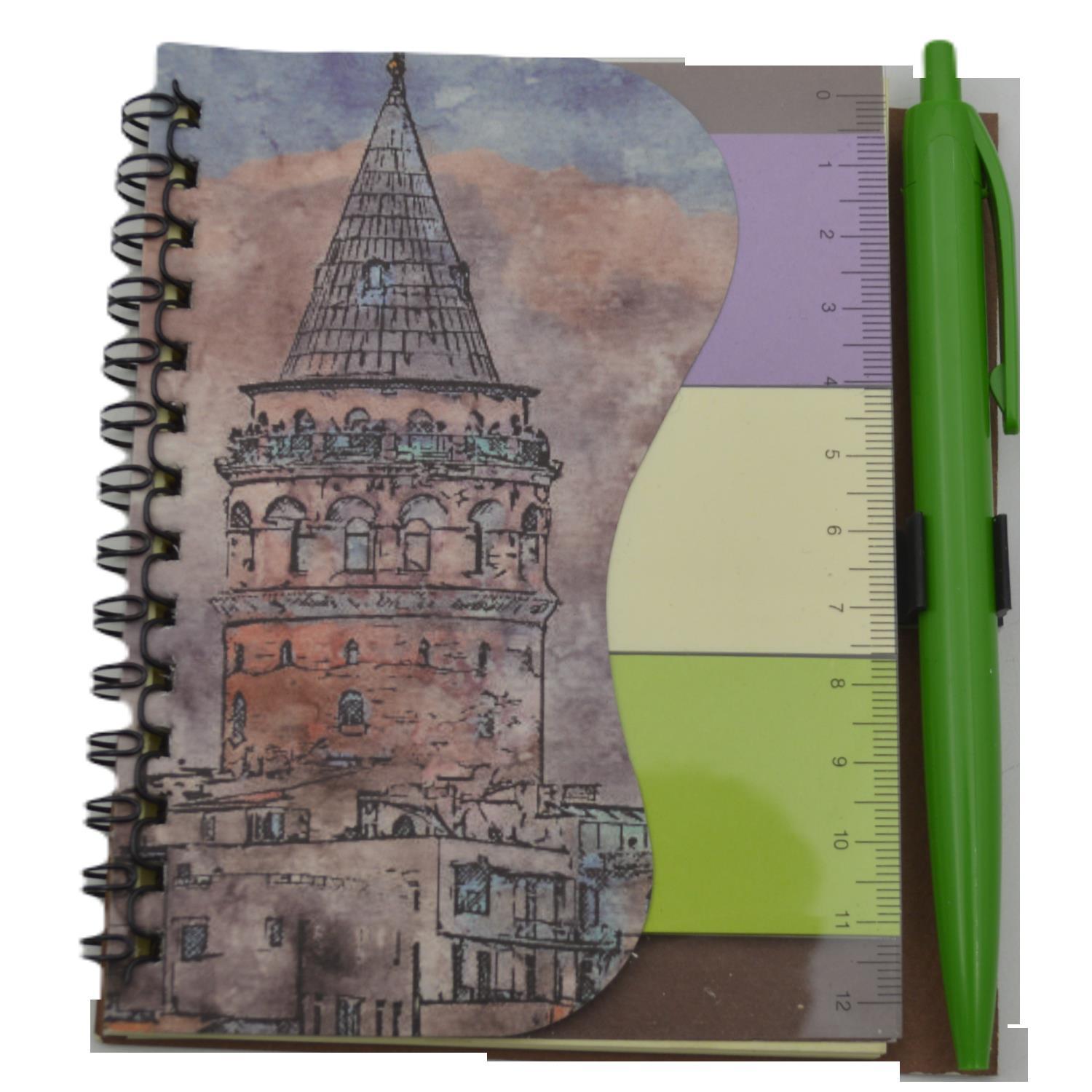 NOTYAZNotYaz 12x10 60 Yaprak Kalemli-Cetvelli Not Defteri Bloknot İstanbul Motifleri Çizgili- Galata Kulesi (GD-9849)