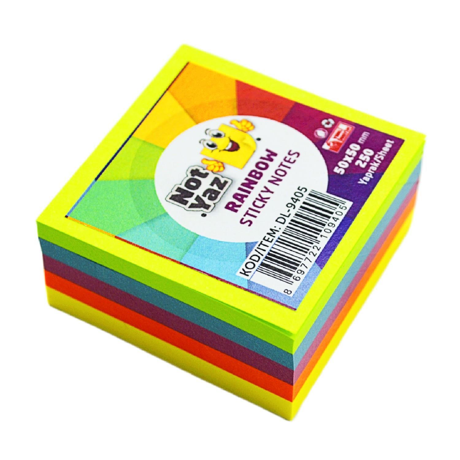 NOTYAZNotYaz 50x50 mm Yapışkanlı Rainbow Mini Küp Not 250 Yaprak (DL-9343)