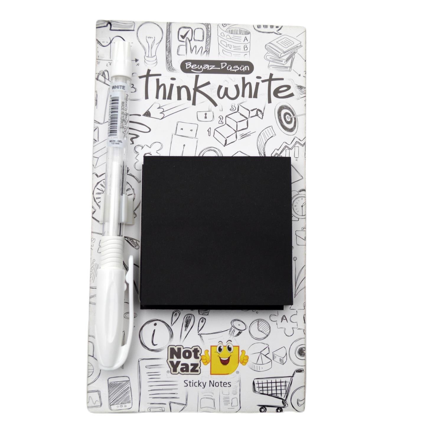 NOTYAZNotYaz Think White Beyaz Jel Kalemli Yapışkanlı Not Kağıdı Siyah (TW-7264)