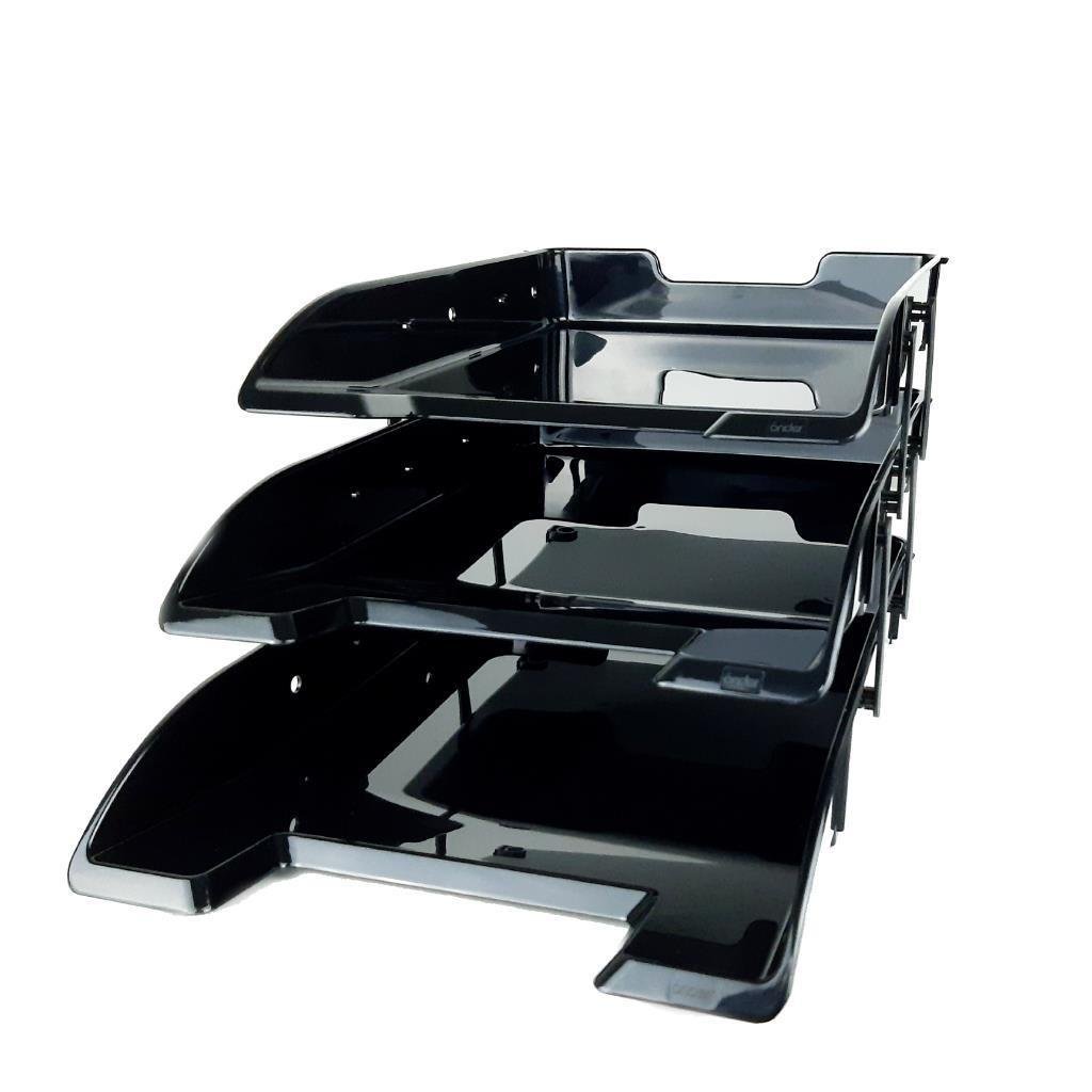 ÖnderÖnder Hareketli Plastik Kristal Siyah 3 Katlı Evrak Rafı 