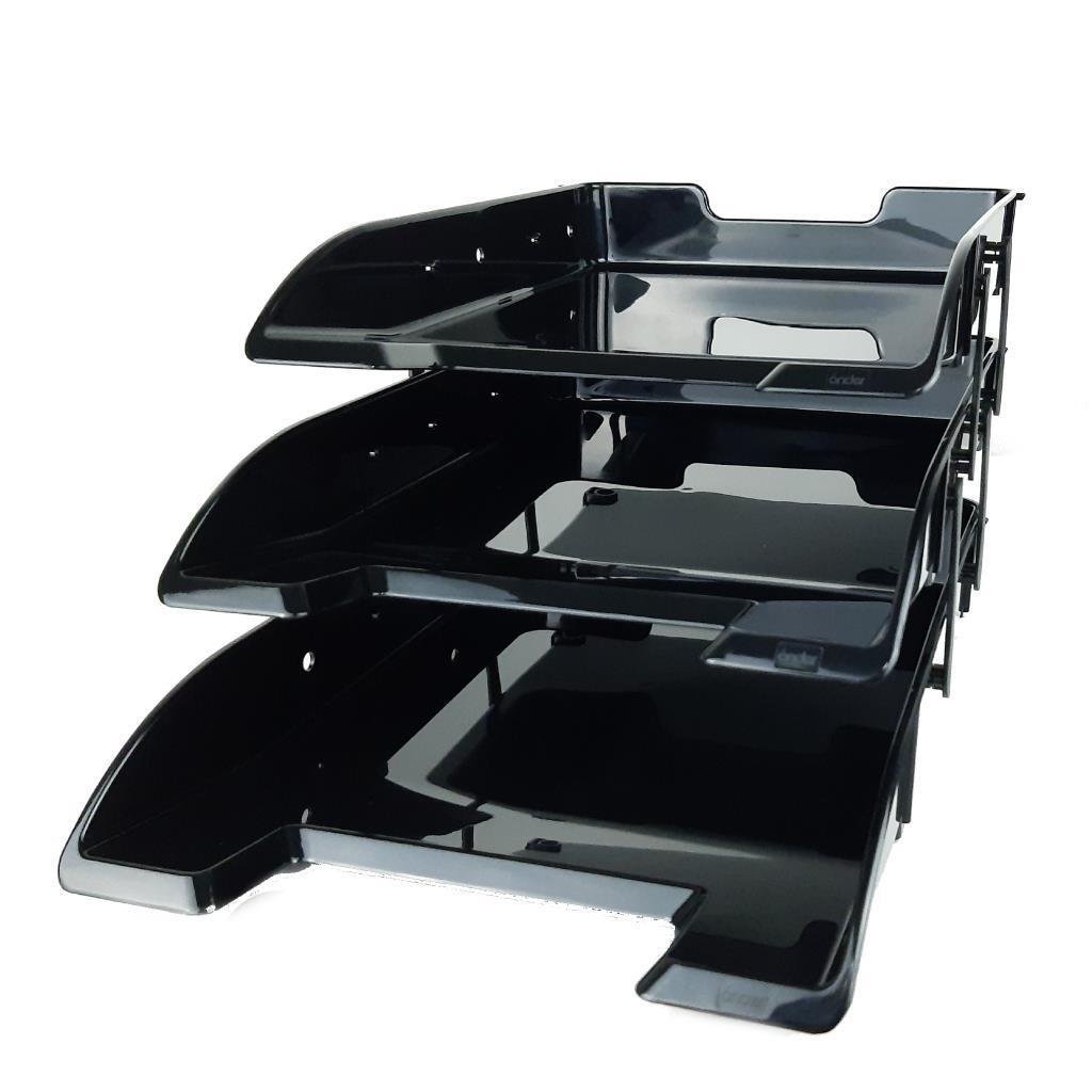 ÖnderÖnder Hareketli Plastik Kristal Siyah 3 Katlı Evrak Rafı 