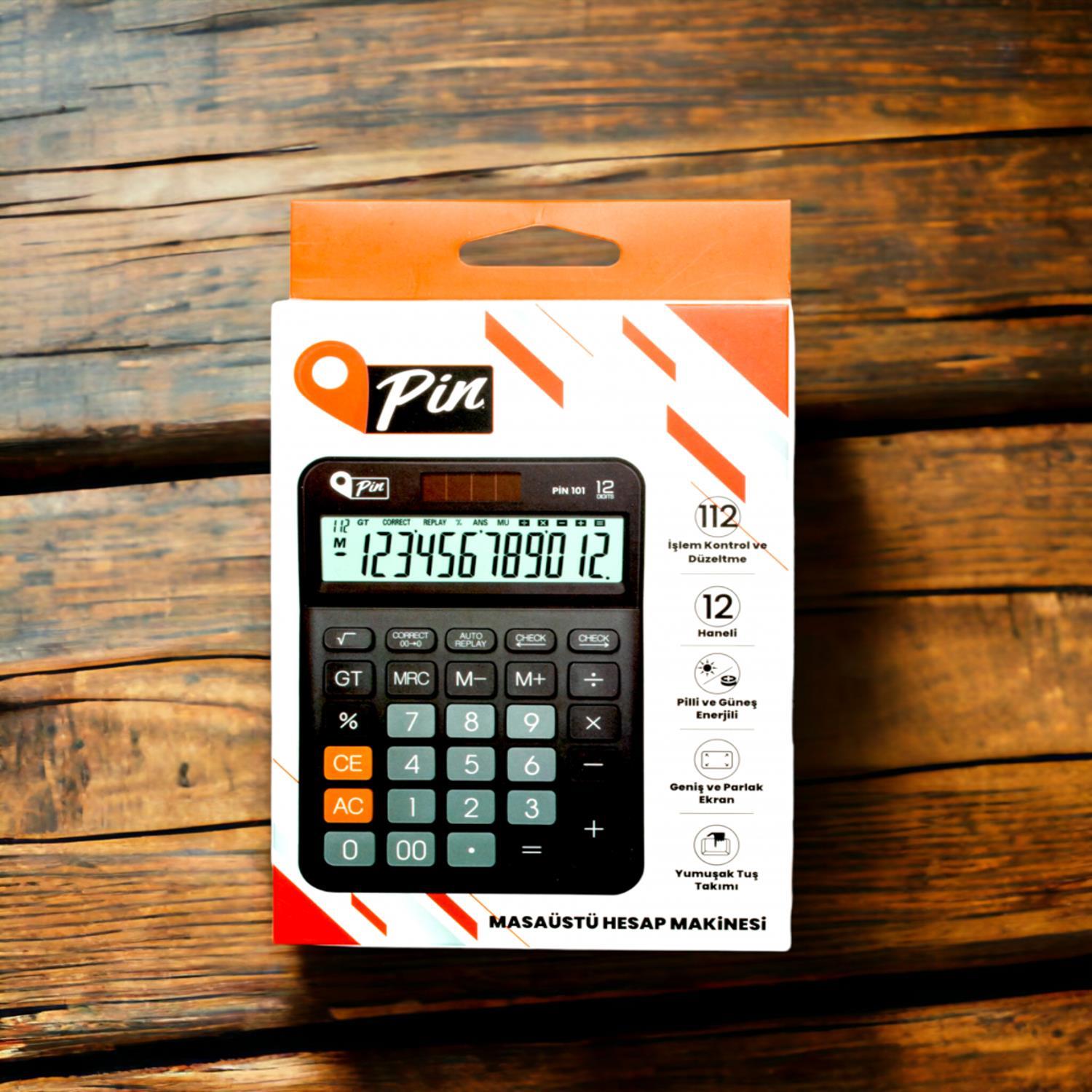PinPin 101 12 Hane Siyah Masaüstü Hesap Makinesi GKE