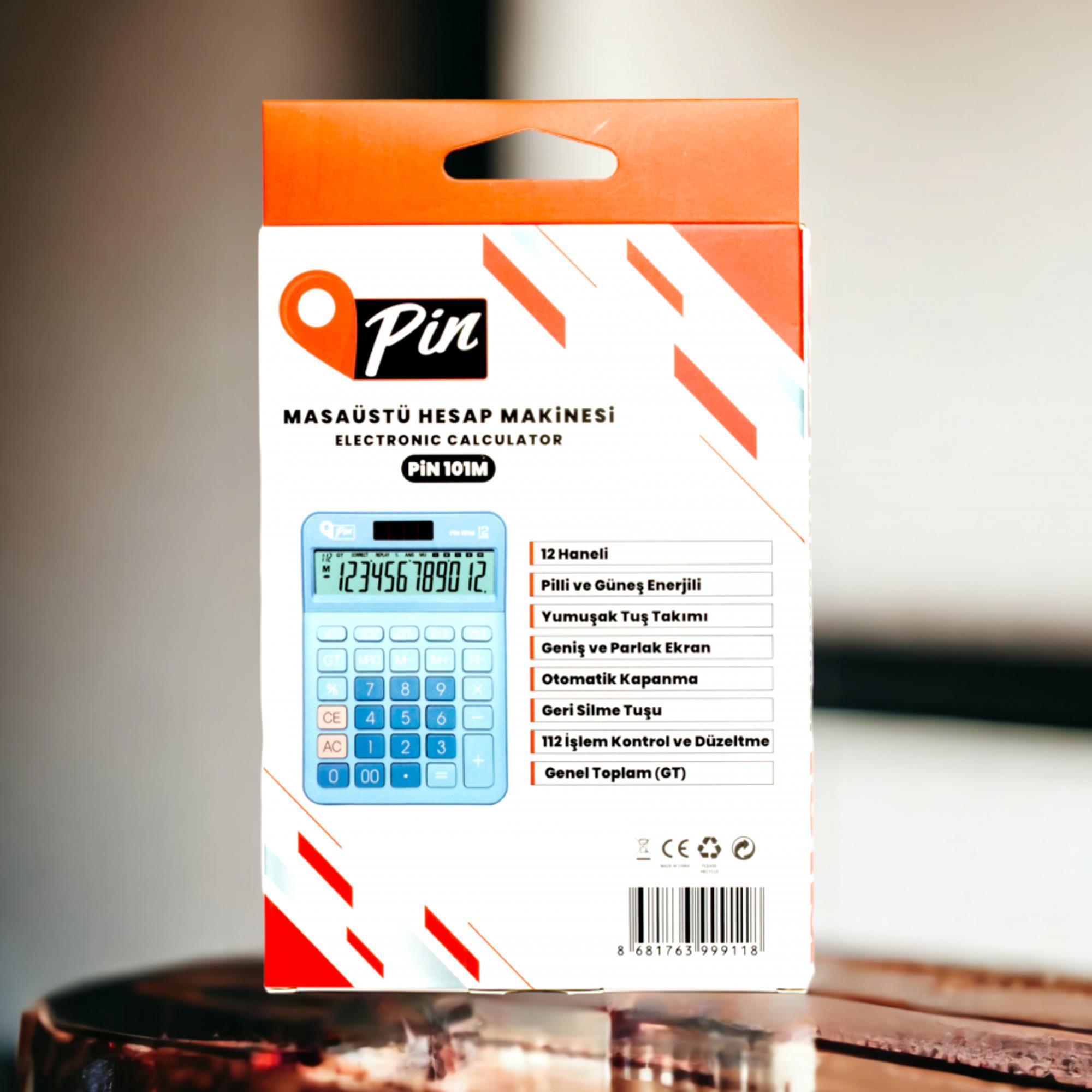 PinPin 101M 12 Hane Mavi Masaüstü Hesap Makinesi  GKE