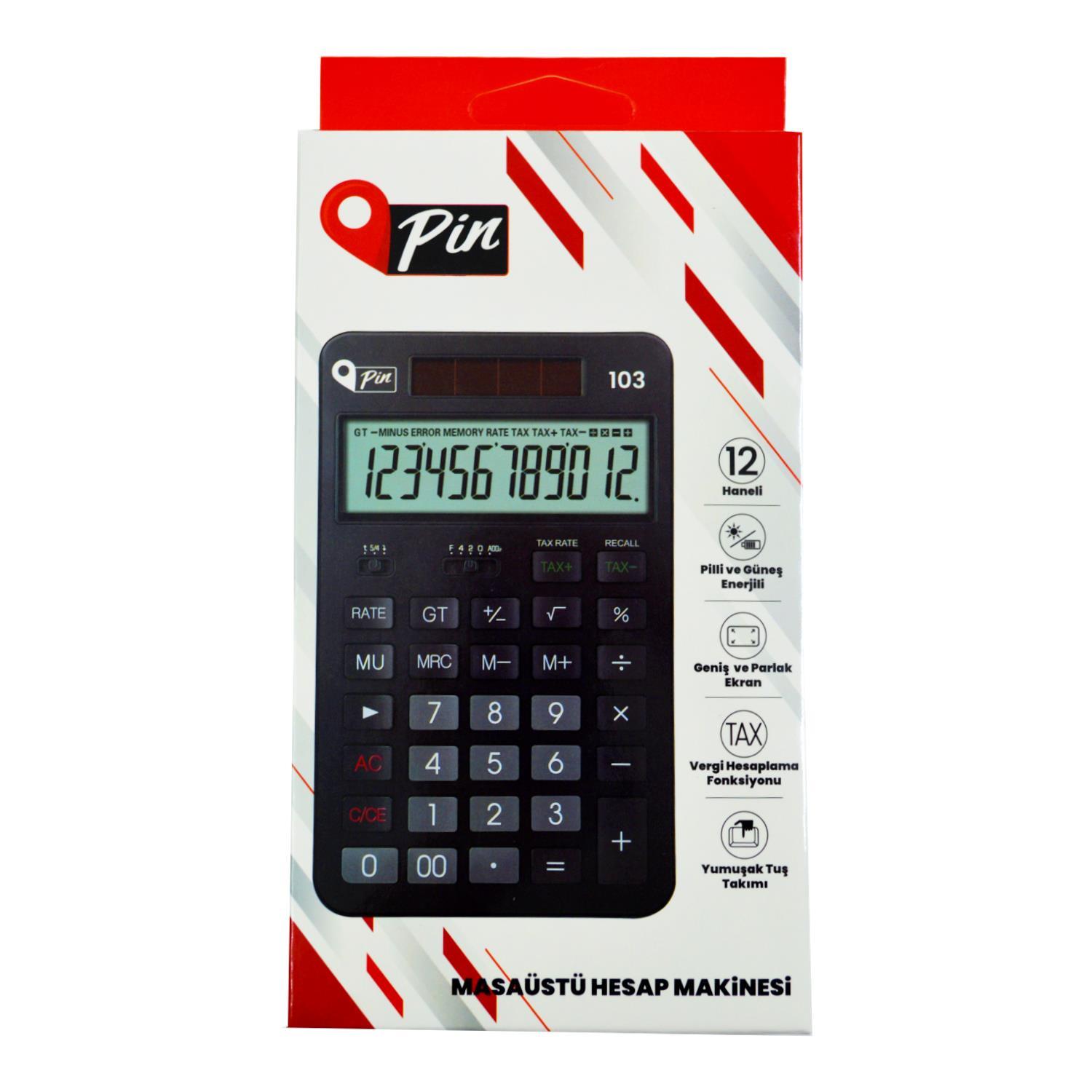 PinPin 103 12 Hane Siyah Masüstü Hesap Makinesi GKE