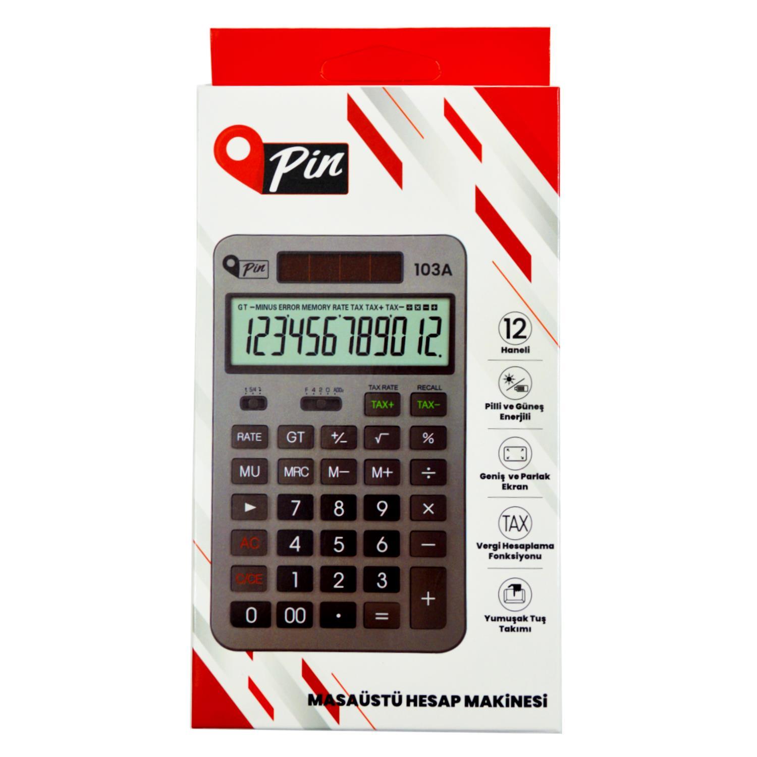 PinPin 103A 12 Hane Antrasit Masüstü Hesap Makinesi GKE