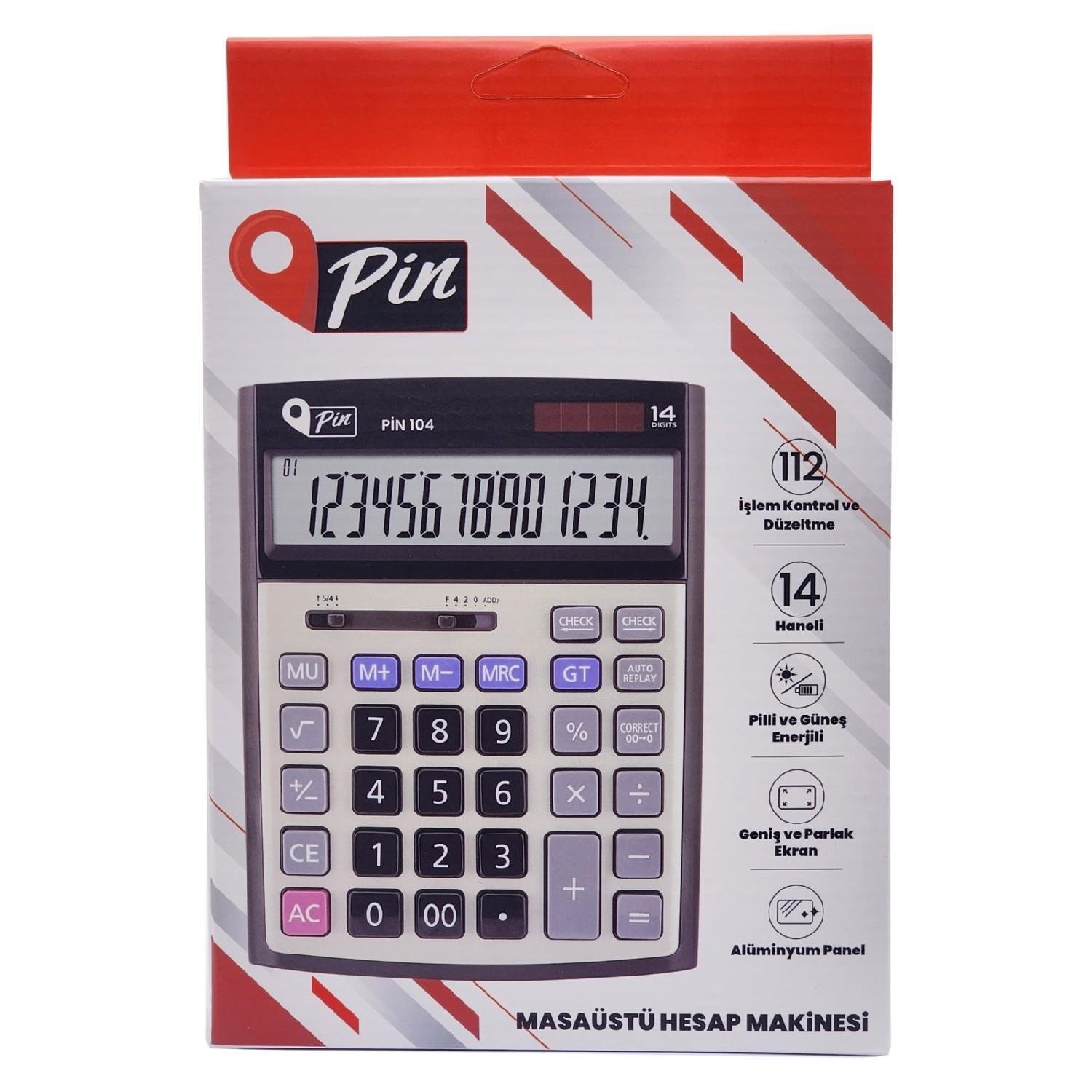 PinPin 104 14 Hane Siyah Masaüstü Hesap Makinesi GKE