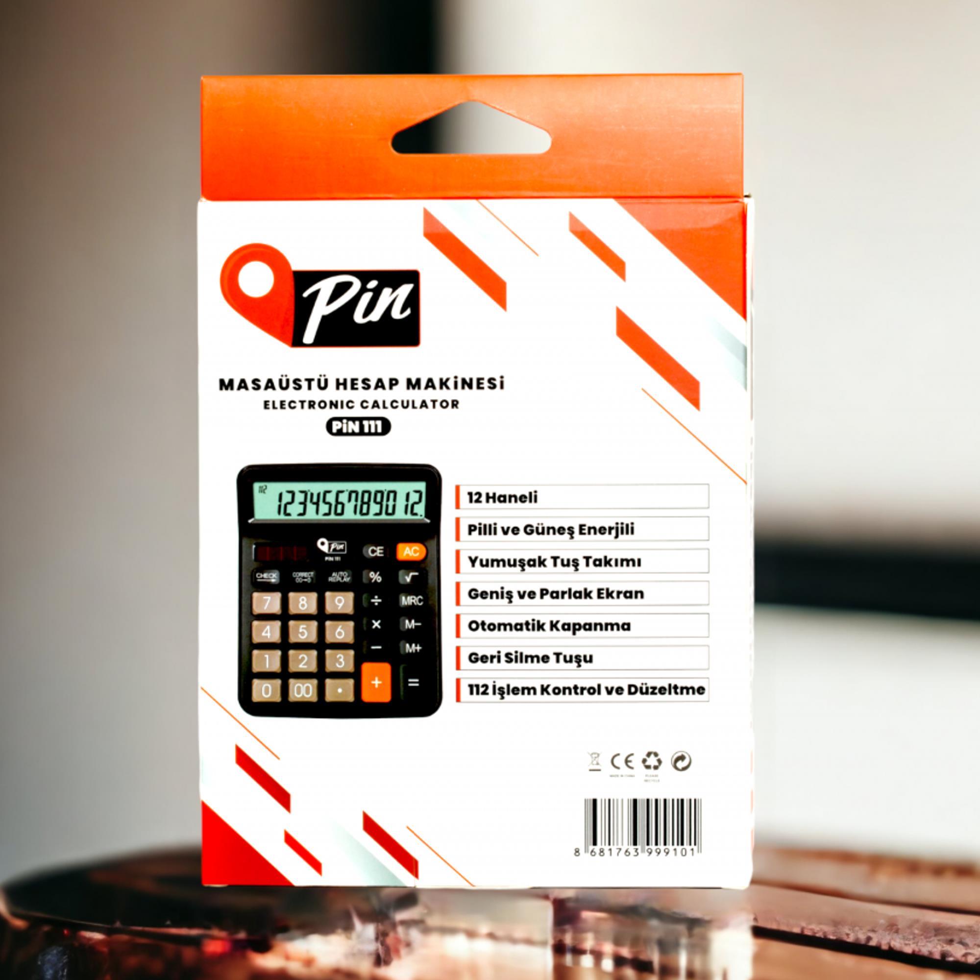 PinPin 111 Büyük Boy 12 Hane Masaüstü Hesap Makinesi