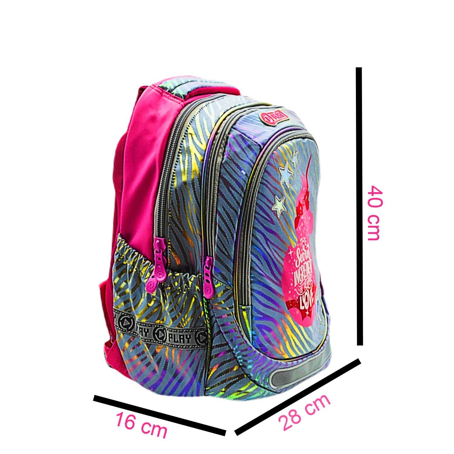 PlayPlay Maxx Unicorn 3 Bölmeli Okul Sırt Çantası Gri (161640)