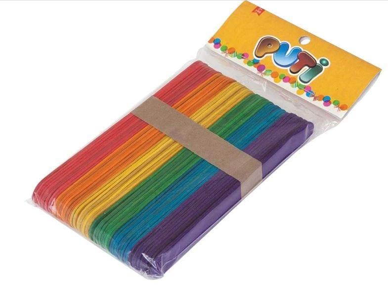 PutiPuti Renkli Dar Ahşap Çubuk 50 Li Paket (KOD : 4582)