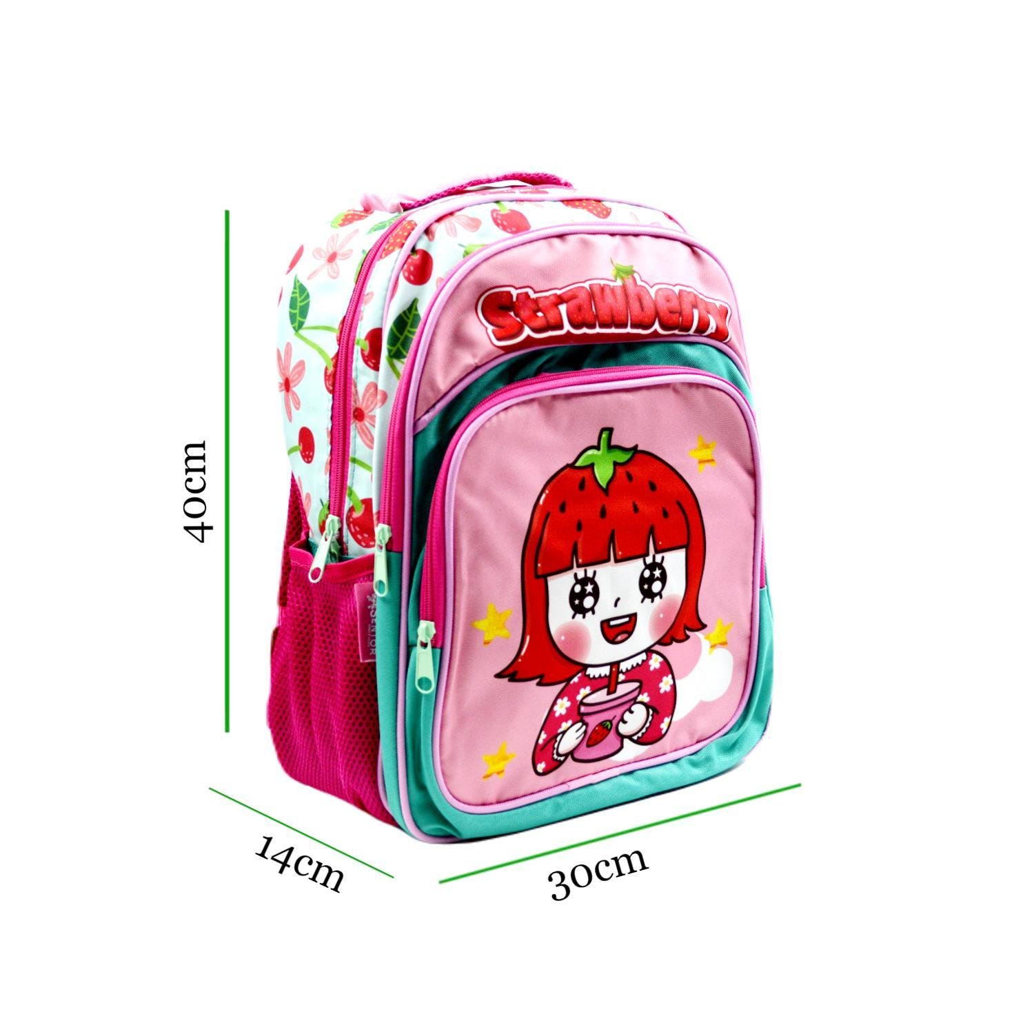SentorSentor 3 Bölmeli İlkokul Okul Sırt Çantası Ve Beslenme Çantası Strawberry Turkuaz-Pembe