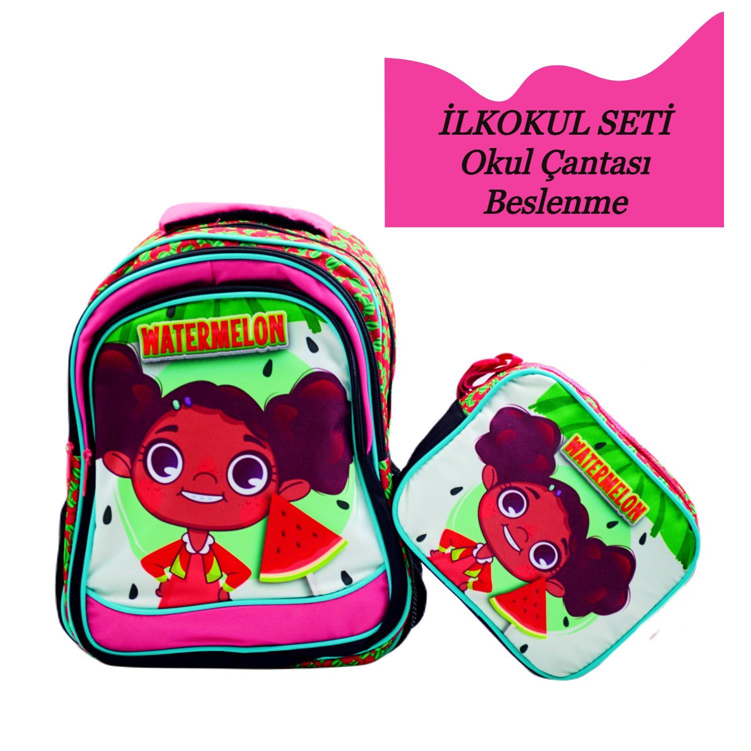 SentorSentor 3 Bölmeli İlkokul Okul Sırt Çantası Ve Beslenme Çantası Watermelon Siyah