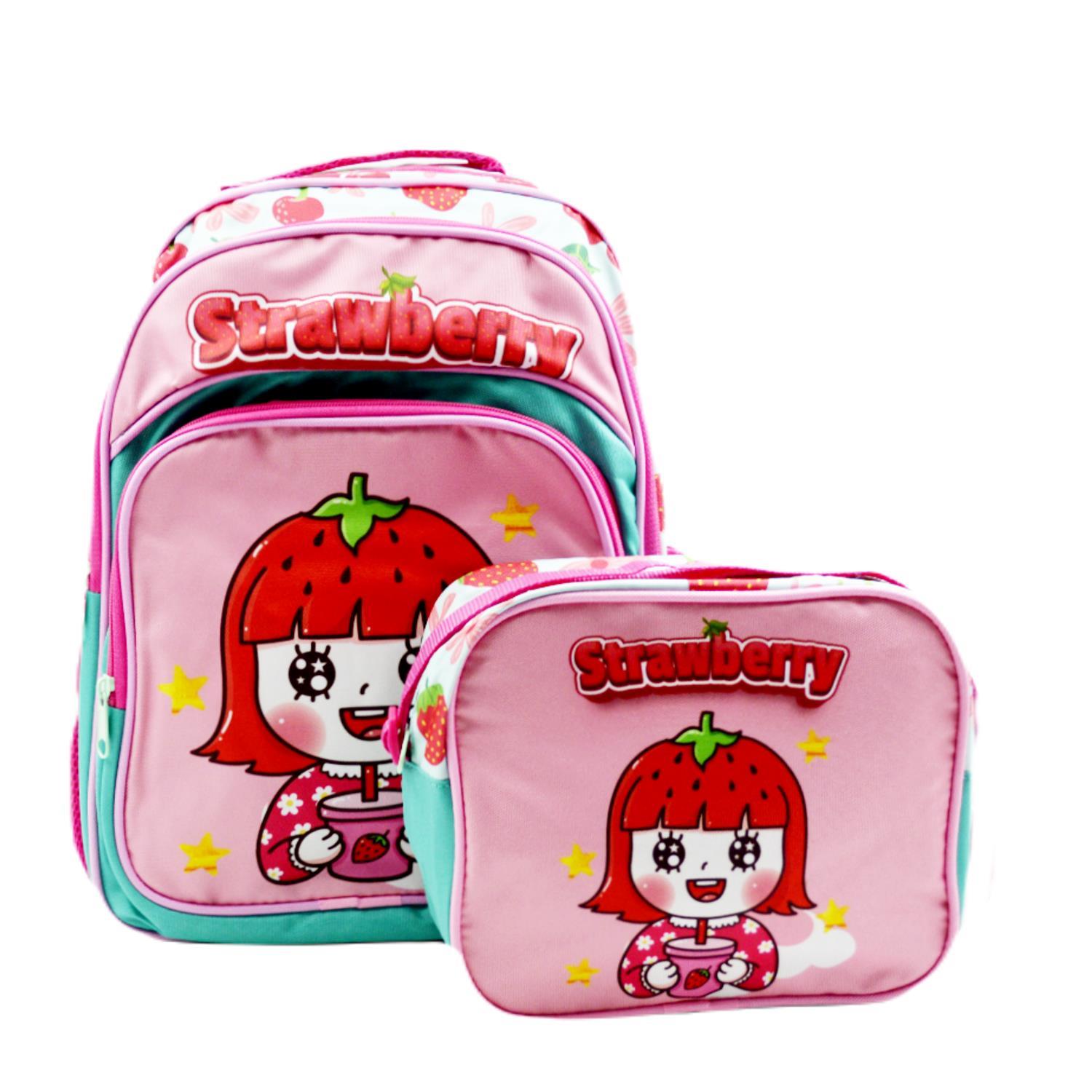 SentorSentor 3 Bölmeli İlkokul Okul Sırt Çantası Ve Beslenme Çantası Strawberry Turkuaz-Pembe