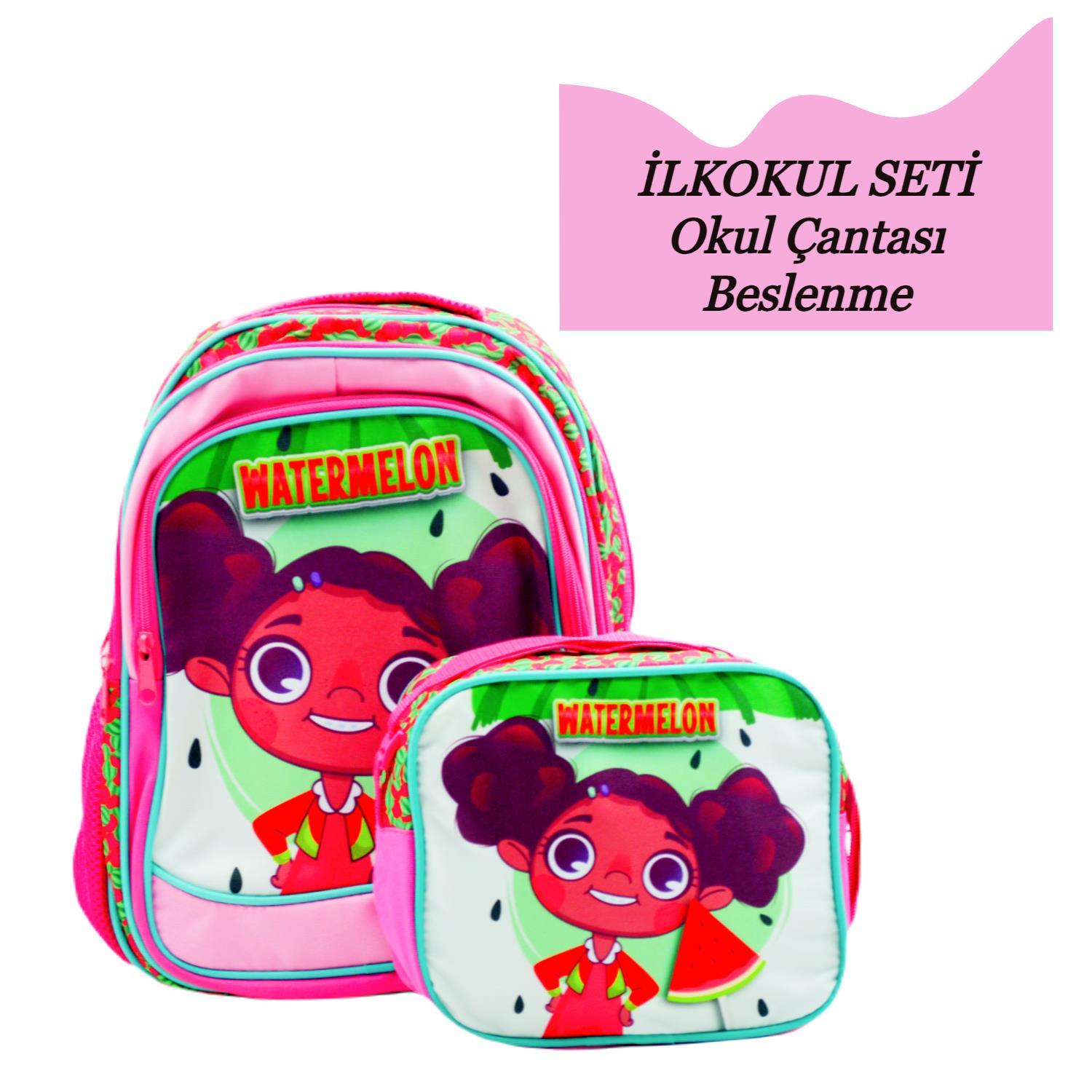SentorSentor 3 Bölmeli İlkokul Okul Sırt Çantası Ve Beslenme Çantası Watermelon Pembe