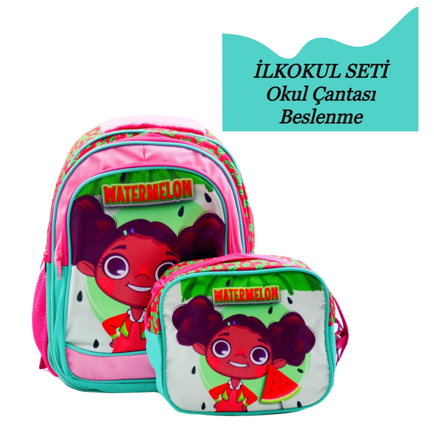 SentorSentor 3 Bölmeli İlkokul Okul Sırt Çantası Ve Beslenme Çantası Watermelon Yeşil