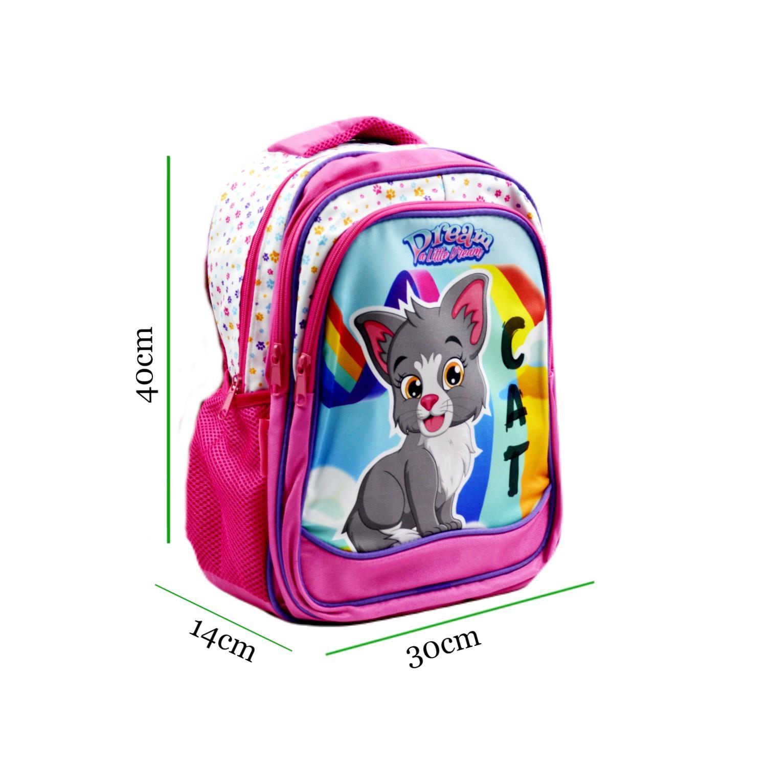 SentorSentor 3 Bölmeli İlkokul Okul Sırt Çantası Ve Beslenme Çantası Kedi Pembe