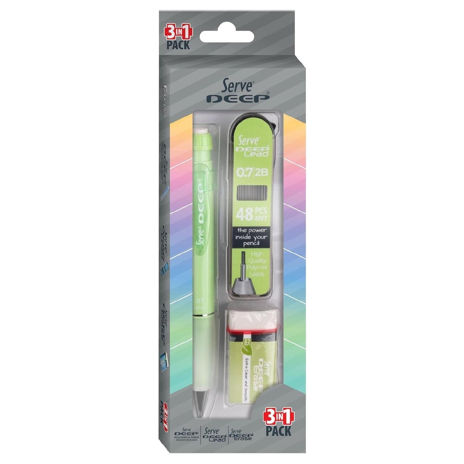 ServeServe Deep Pastel Mekanik Versatil Uçlu Kalem Uç-Silgi 3 lü Okul Seti 0.7