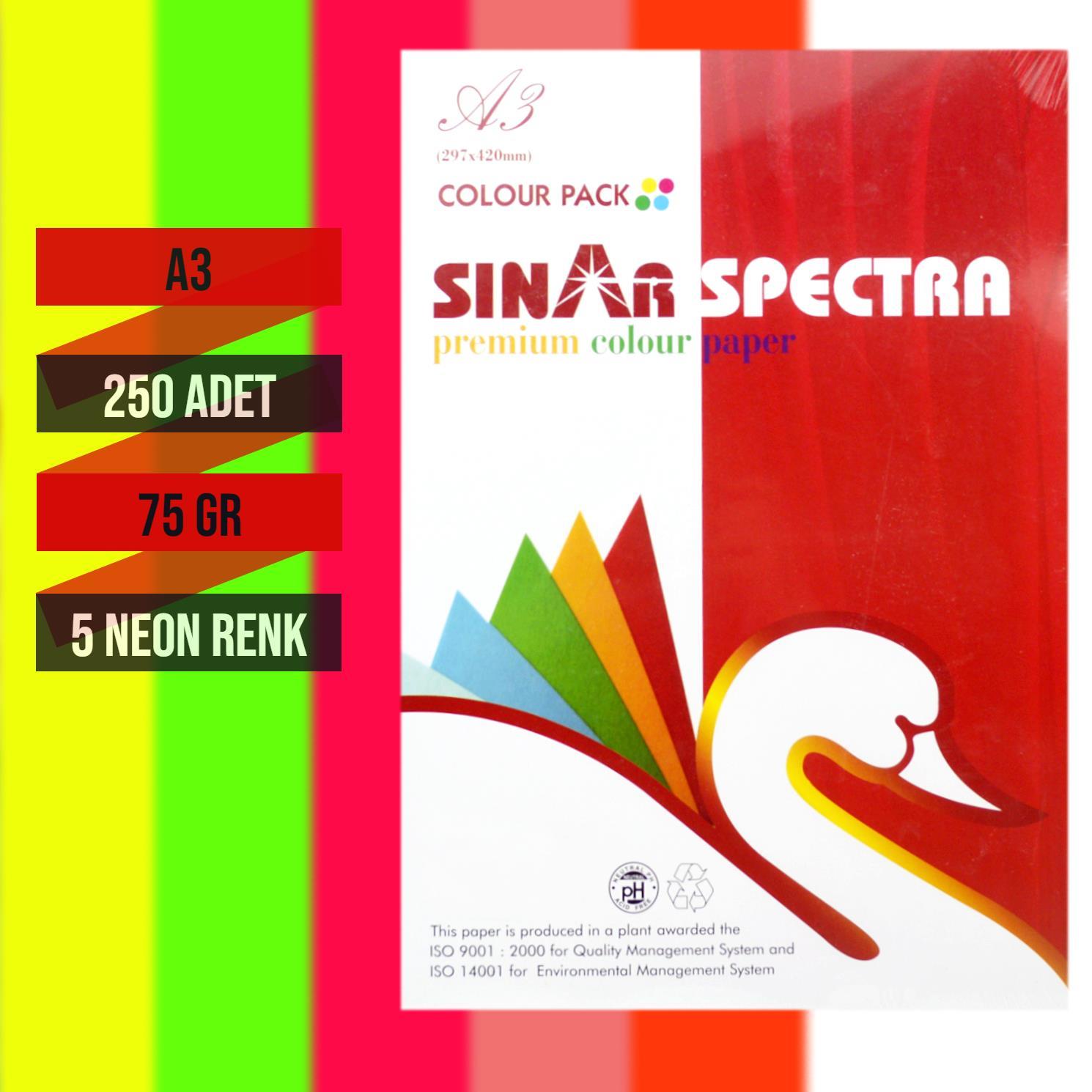 SınarSınar Spectra A3 Fotokopi Kağıdı 5 Fosforlu Renk 250 Li 75 gr 