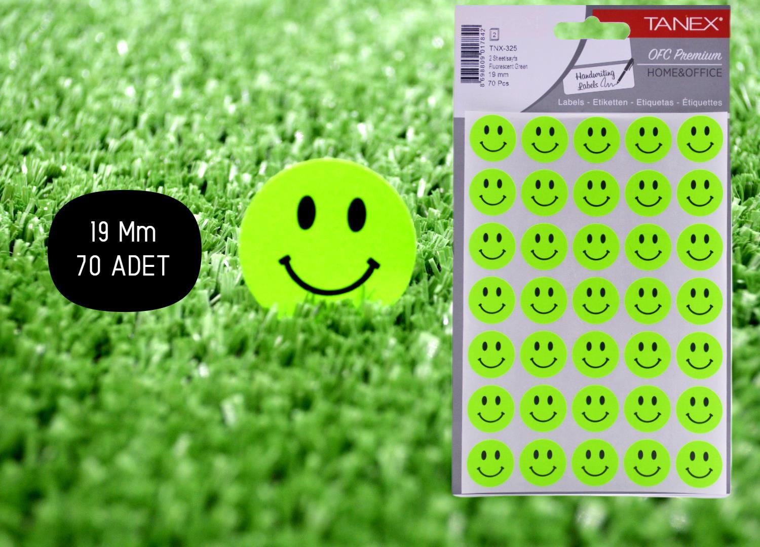 TanexTanex TNX-325 Flo Daire  Yeşil Gülen  Etiketi 19 Mm 70 Adet
