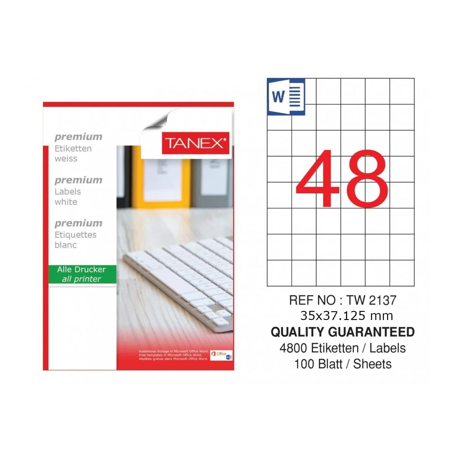 TanexTanex TW-2137 Beyaz Laser Etiket 35x37.125 mm 100 Adet