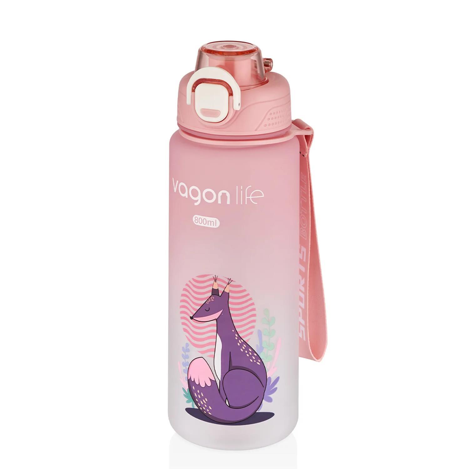 VagonlifeVagonlife Figürlü Su Matarası 800 ml Pipetli/Pipetsiz Çift Kullanım Sticker Hediyeli VGN2352