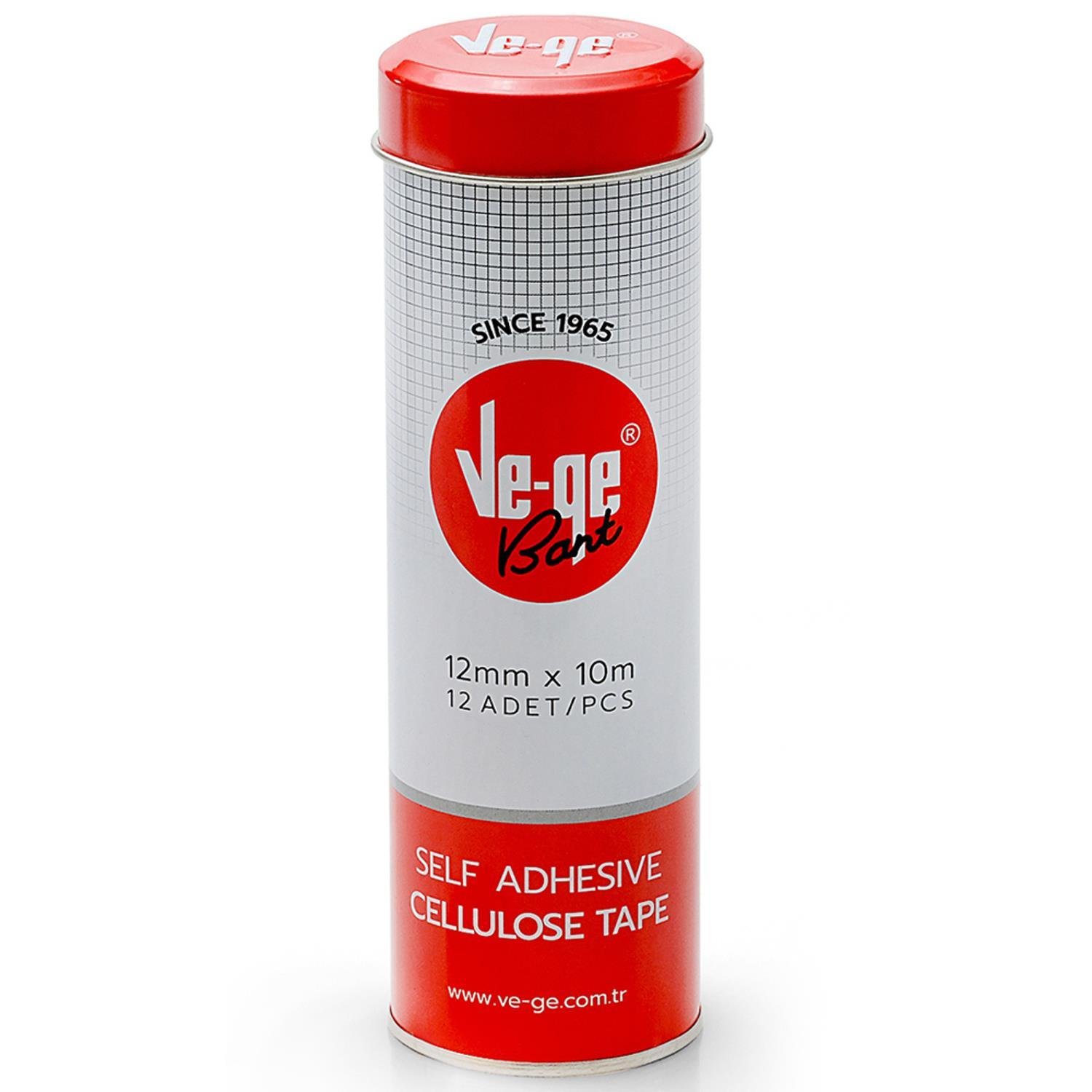 VE-GEVege 12x10 mt Selefon Bant(Cellulose Tape) 12 Adet Metal Tenekede